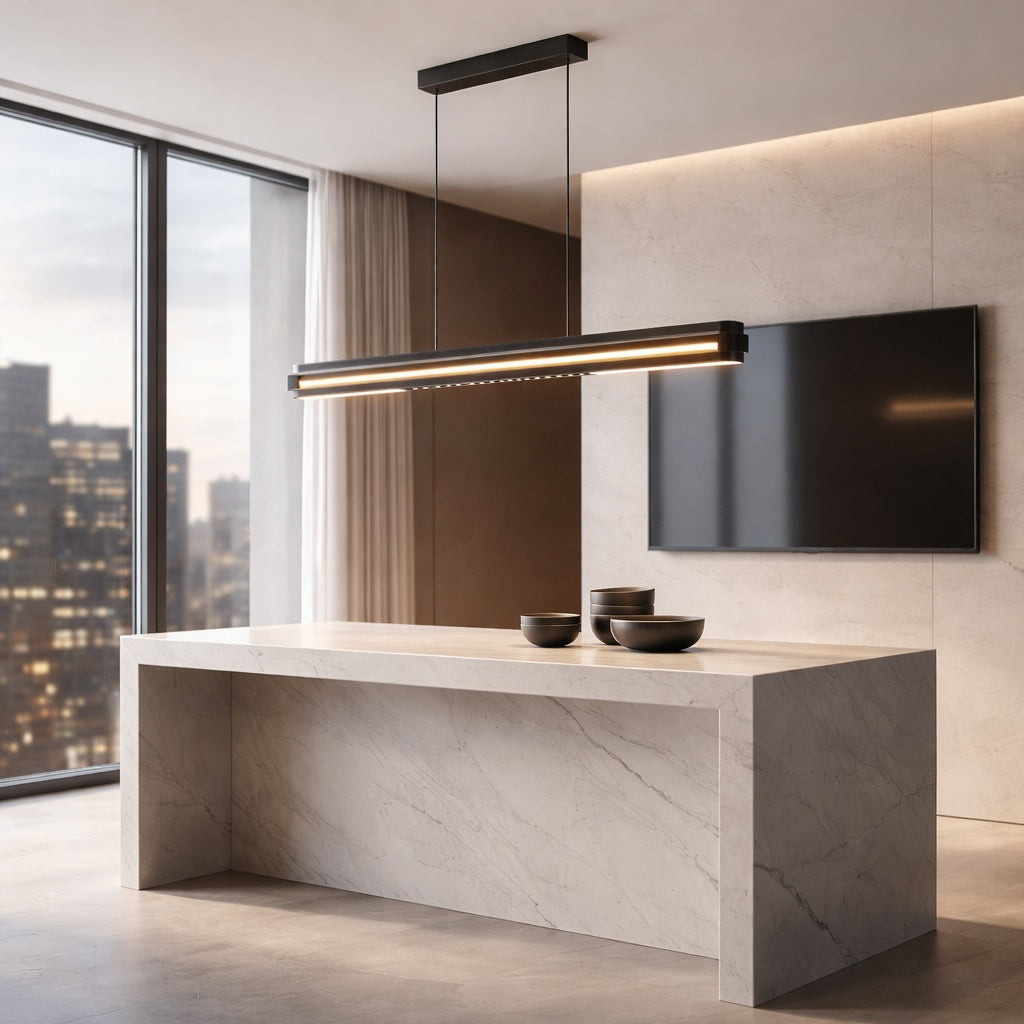 Moderne lineare Pendelleuchte, längenverstellbare Metall-LED-Leuchte für Esszimmer und Wohnbereich | ribuella