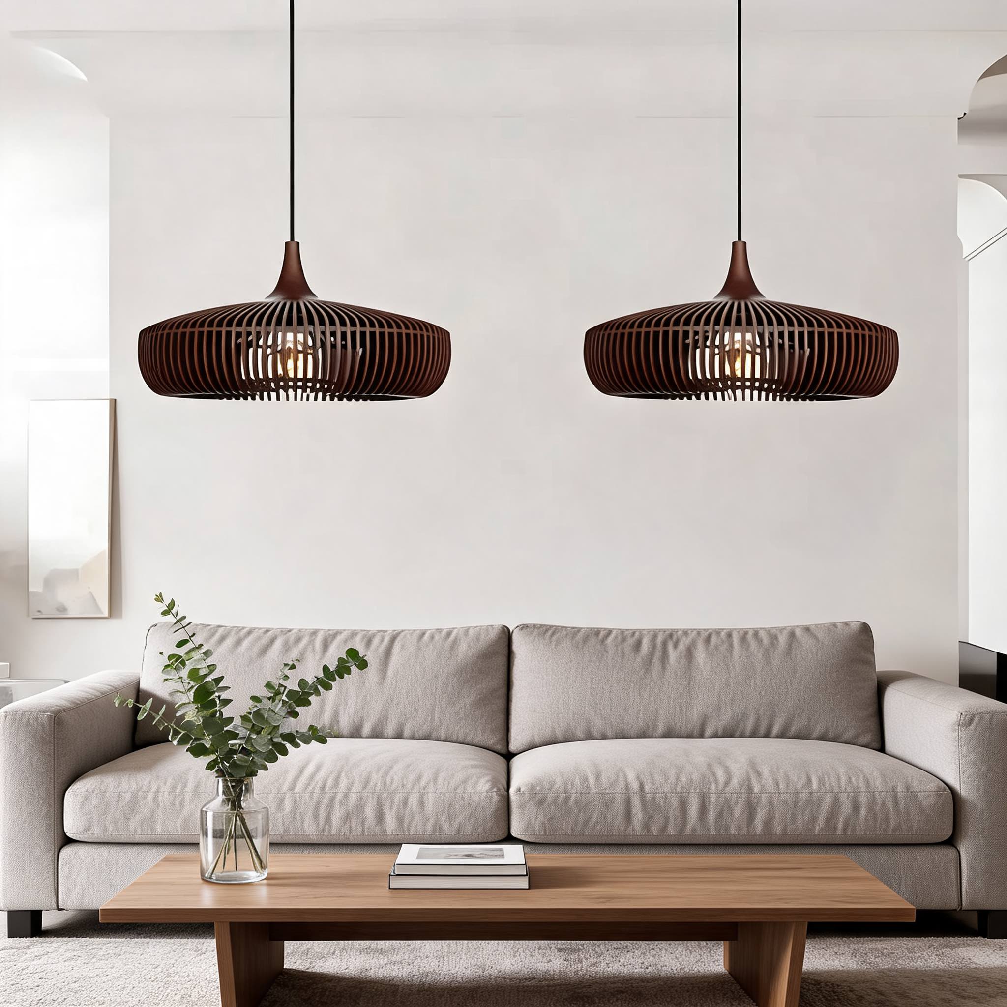 Skandinavisk pendellampe i træ til loftet, moderne minimalistisk design, LED-kompatibel | ribuella