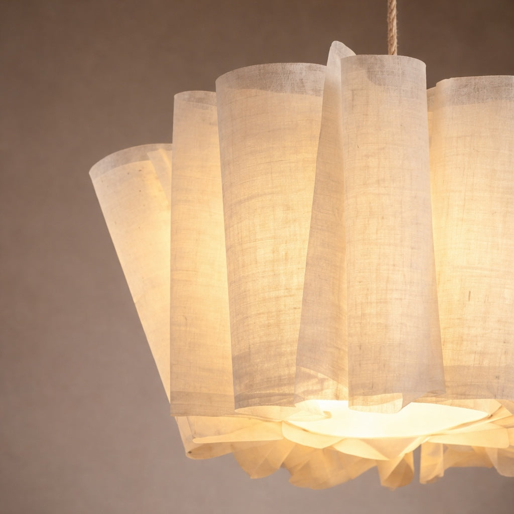 Japanese Retro Pendant Light Fabric Shade Cord Mounted LED Bulb Adjustable Height | ribuella