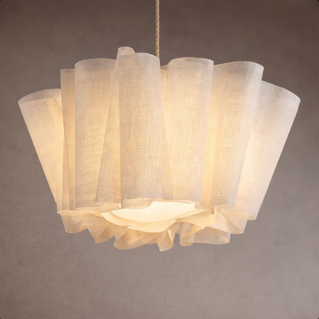 Japanese Retro Pendant Light Fabric Shade Cord Mounted LED Bulb Adjustable Height | ribuella