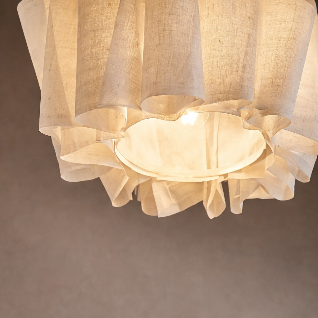 Japanese Retro Pendant Light Fabric Shade Cord Mounted LED Bulb Adjustable Height | ribuella