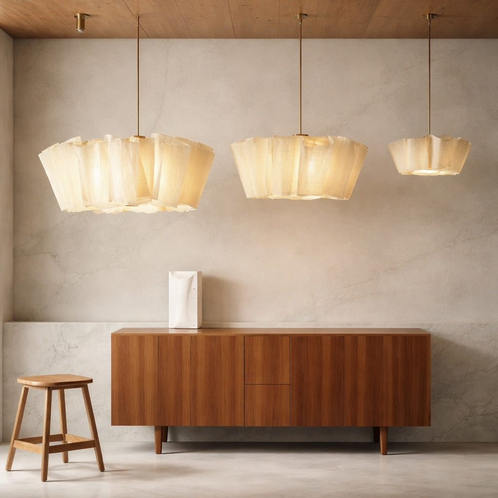 Japanese Retro Pendant Light Fabric Shade Cord Mounted LED Bulb Adjustable Height | ribuella