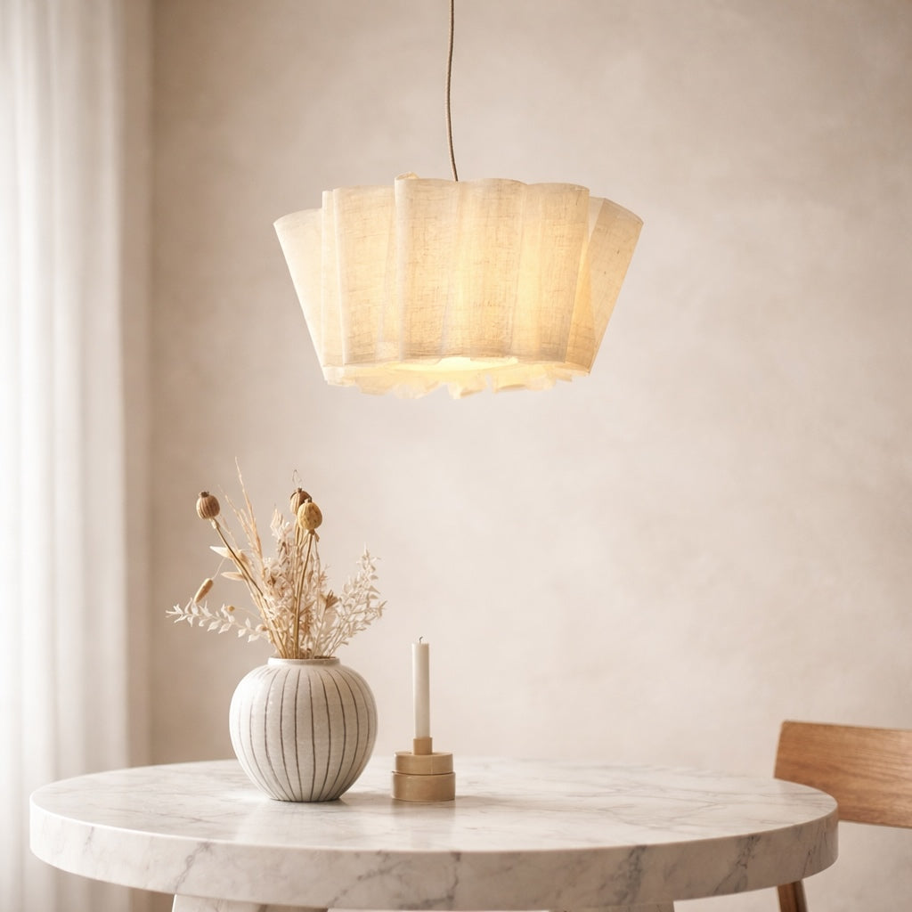 Japanese Retro Pendant Light Fabric Shade Cord Mounted LED Bulb Adjustable Height | ribuella