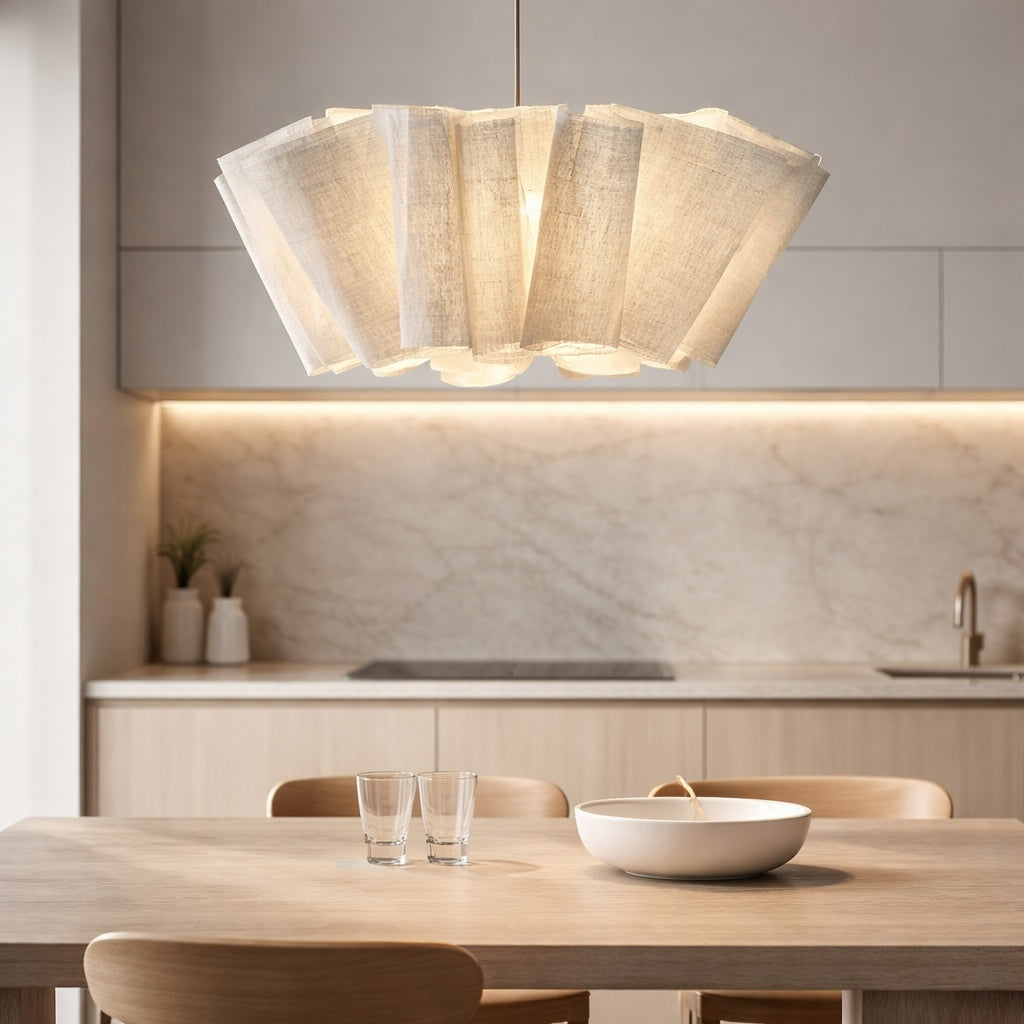 Japanese Retro Pendant Light Fabric Shade Cord Mounted LED Bulb Adjustable Height | ribuella