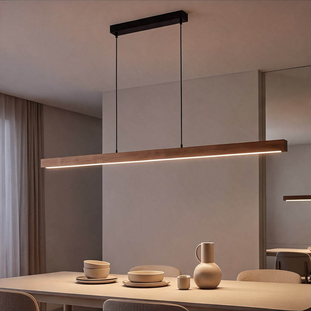 Modern Pendant Light LED Linear Adjustable Hanging Lamp Pine and Black Walnut for Home Office | ribuella