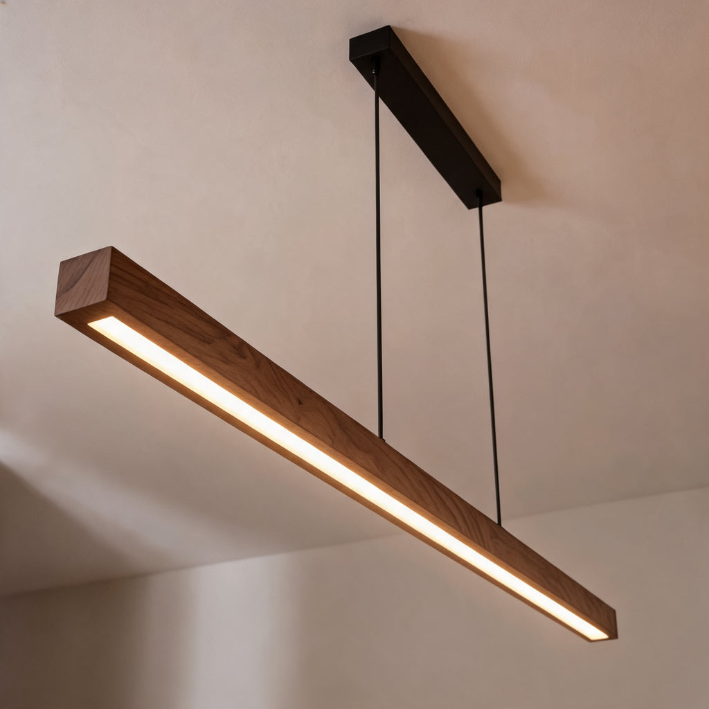 Modern Pendant Light LED Linear Adjustable Hanging Lamp Pine and Black Walnut for Home Office | ribuella