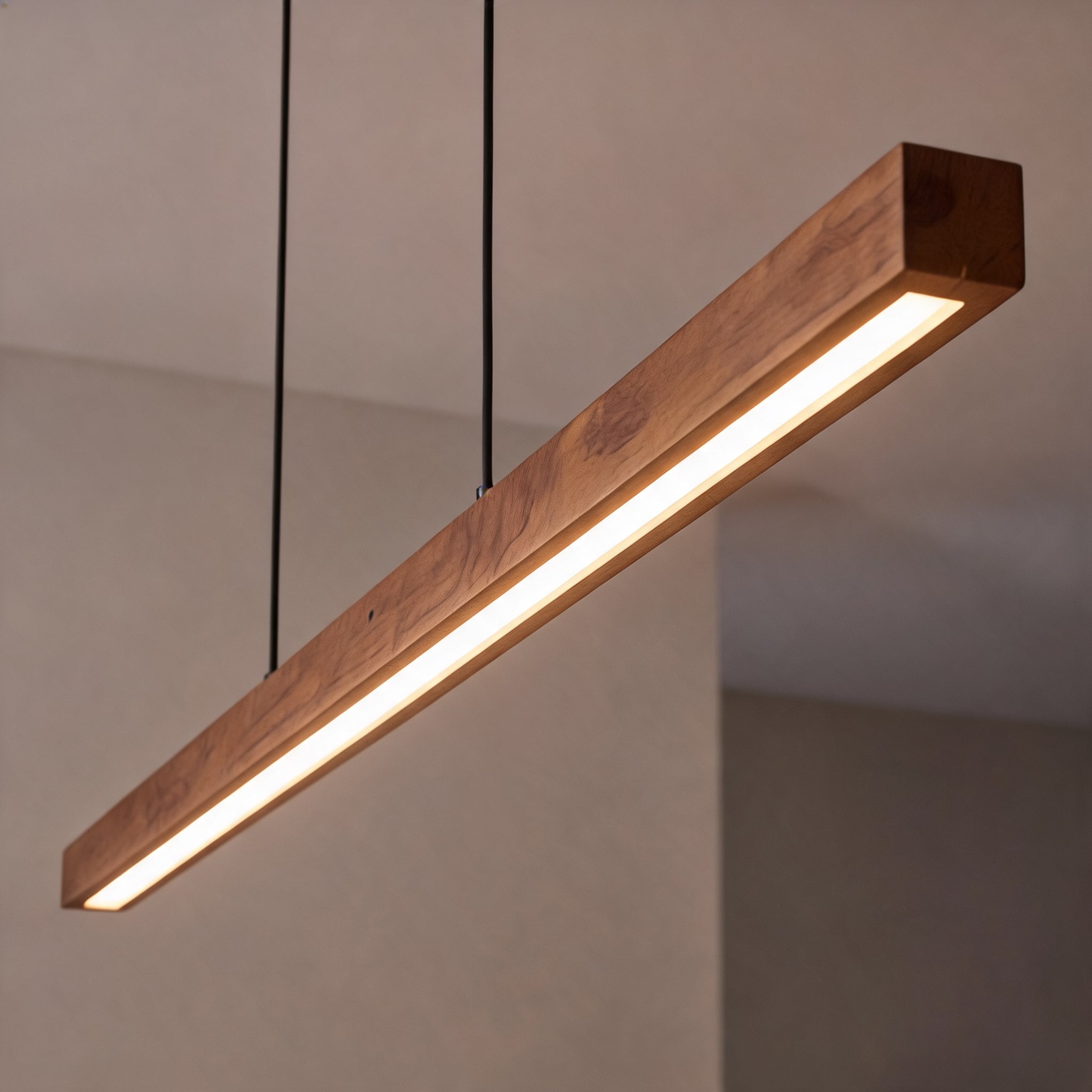 Modern Pendant Light LED Linear Adjustable Hanging Lamp Pine and Black Walnut for Home Office | ribuella