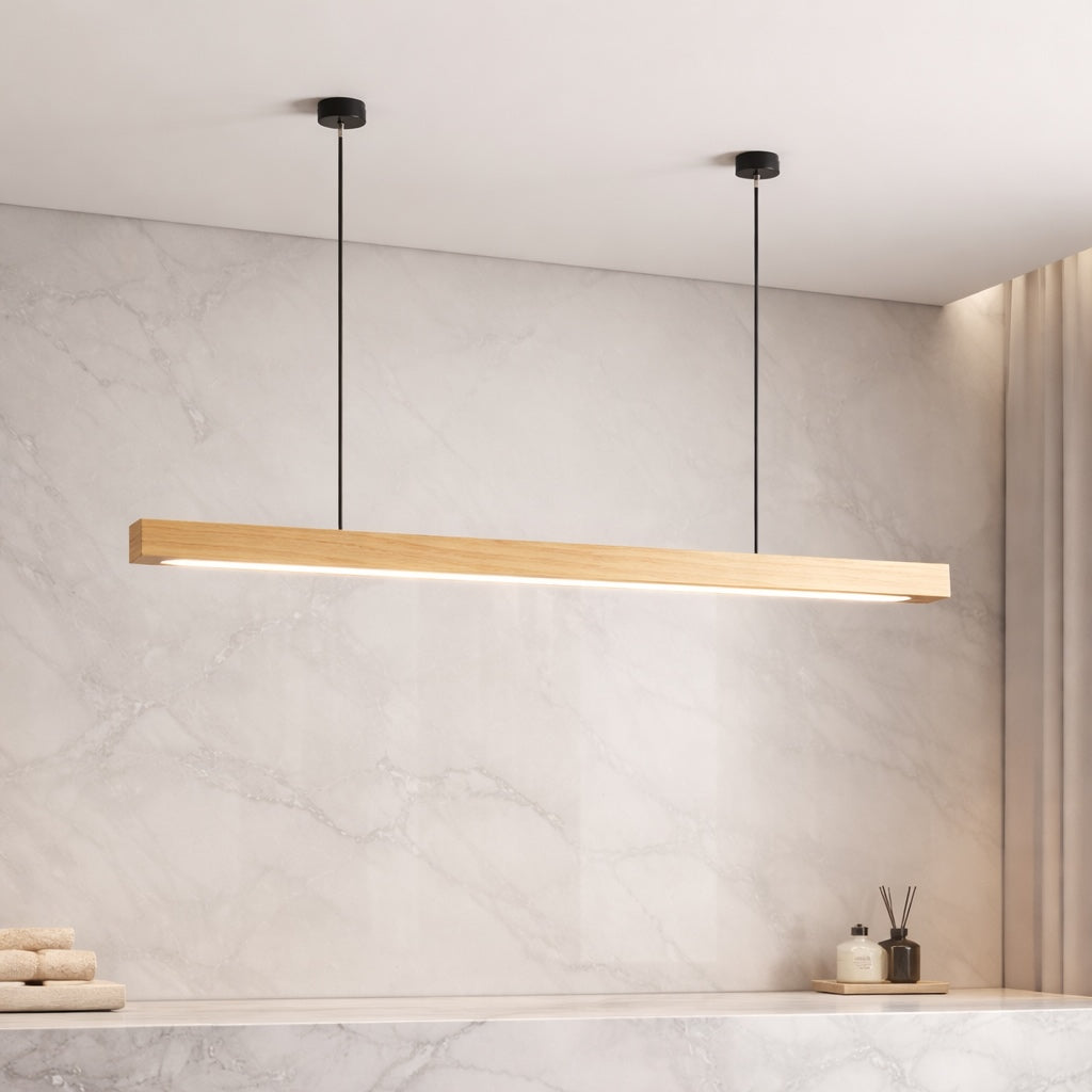 Modern Pendant Light LED Linear Adjustable Hanging Lamp Pine and Black Walnut for Home Office | ribuella