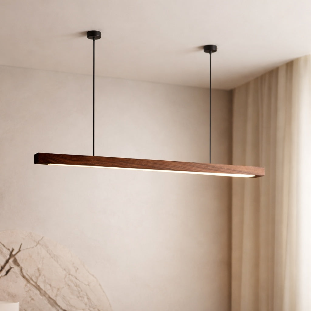 Modern Pendant Light LED Linear Adjustable Hanging Lamp Pine and Black Walnut for Home Office | ribuella