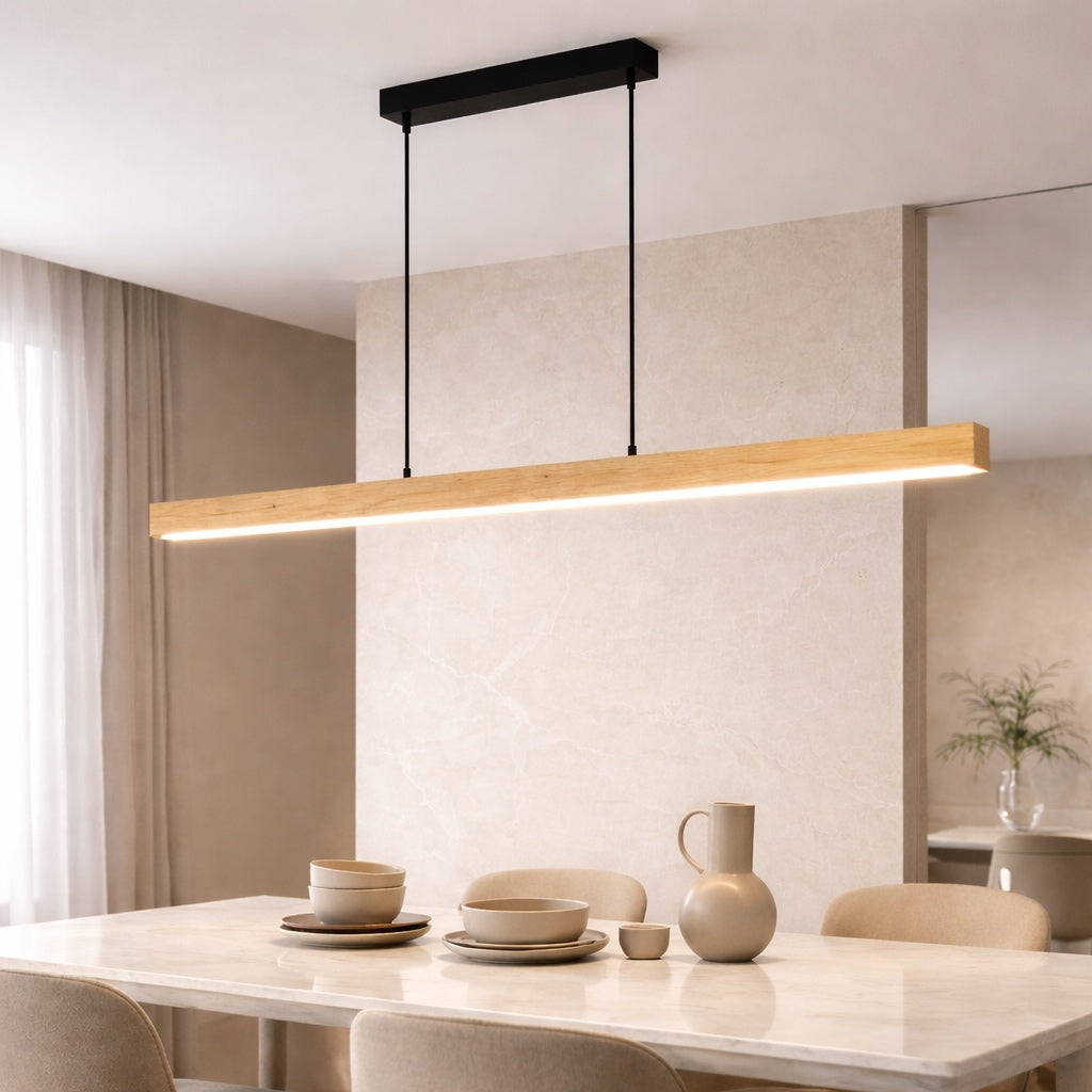 Modern Pendant Light LED Linear Adjustable Hanging Lamp Pine and Black Walnut for Home Office | ribuella