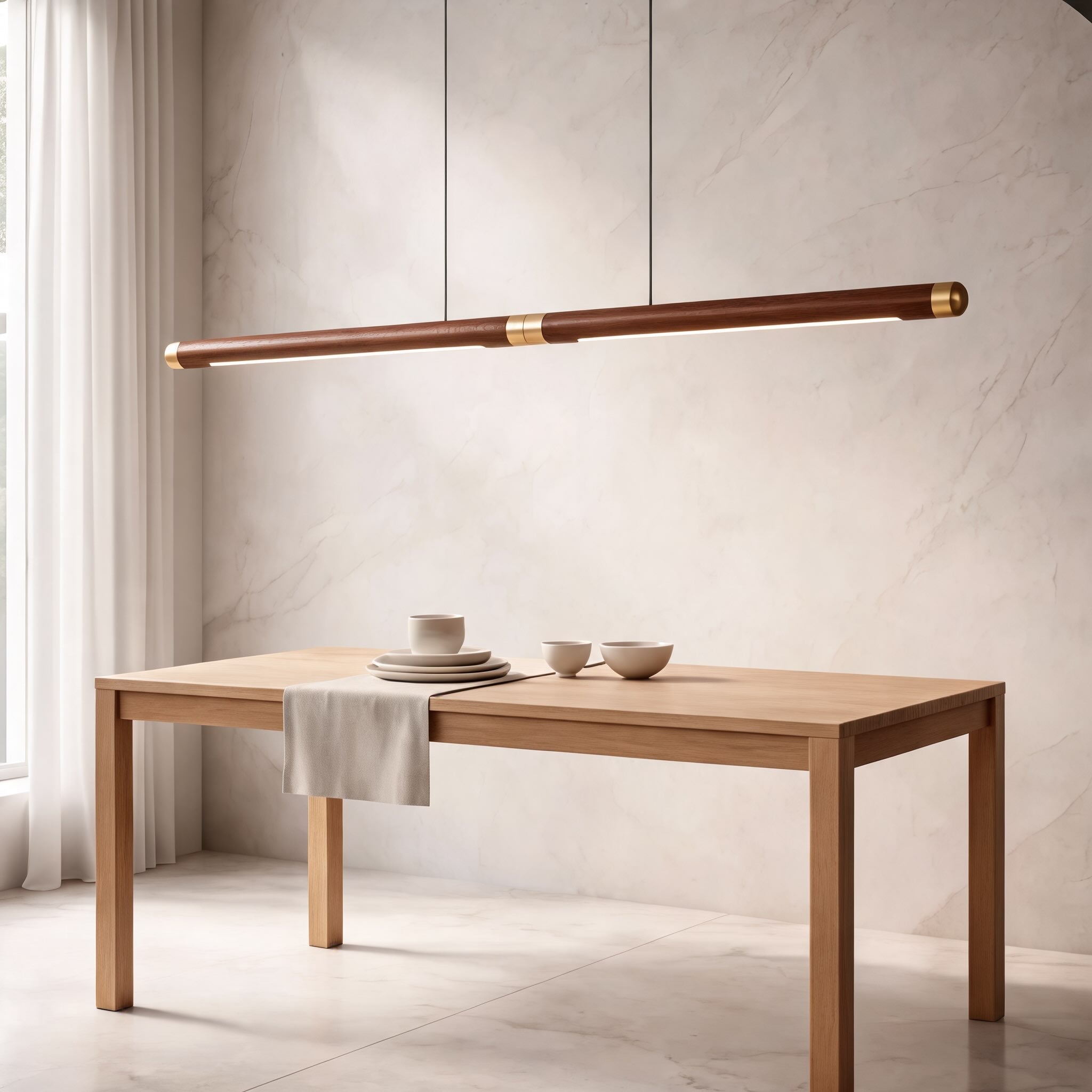 Modern Pendant Light Wood Fixture Adjustable LED Cord Design for Kitchen Dining Room | ribuella