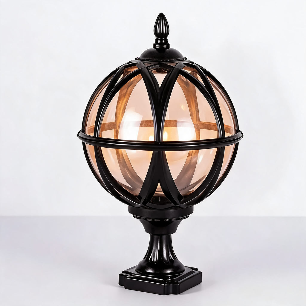 Modern Round Globe Outdoor Fence Post Light Waterproof Aluminum and Glass Adjustable Height | ribuella