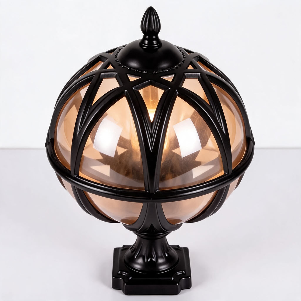 Modern Round Globe Outdoor Fence Post Light Waterproof Aluminum and Glass Adjustable Height | ribuella