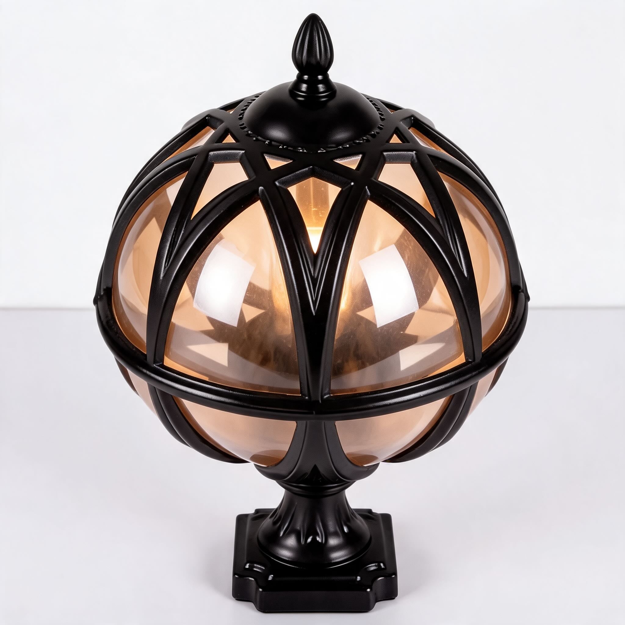 Modern Round Globe Outdoor Fence Post Light Waterproof Aluminum and Glass Adjustable Height | ribuella