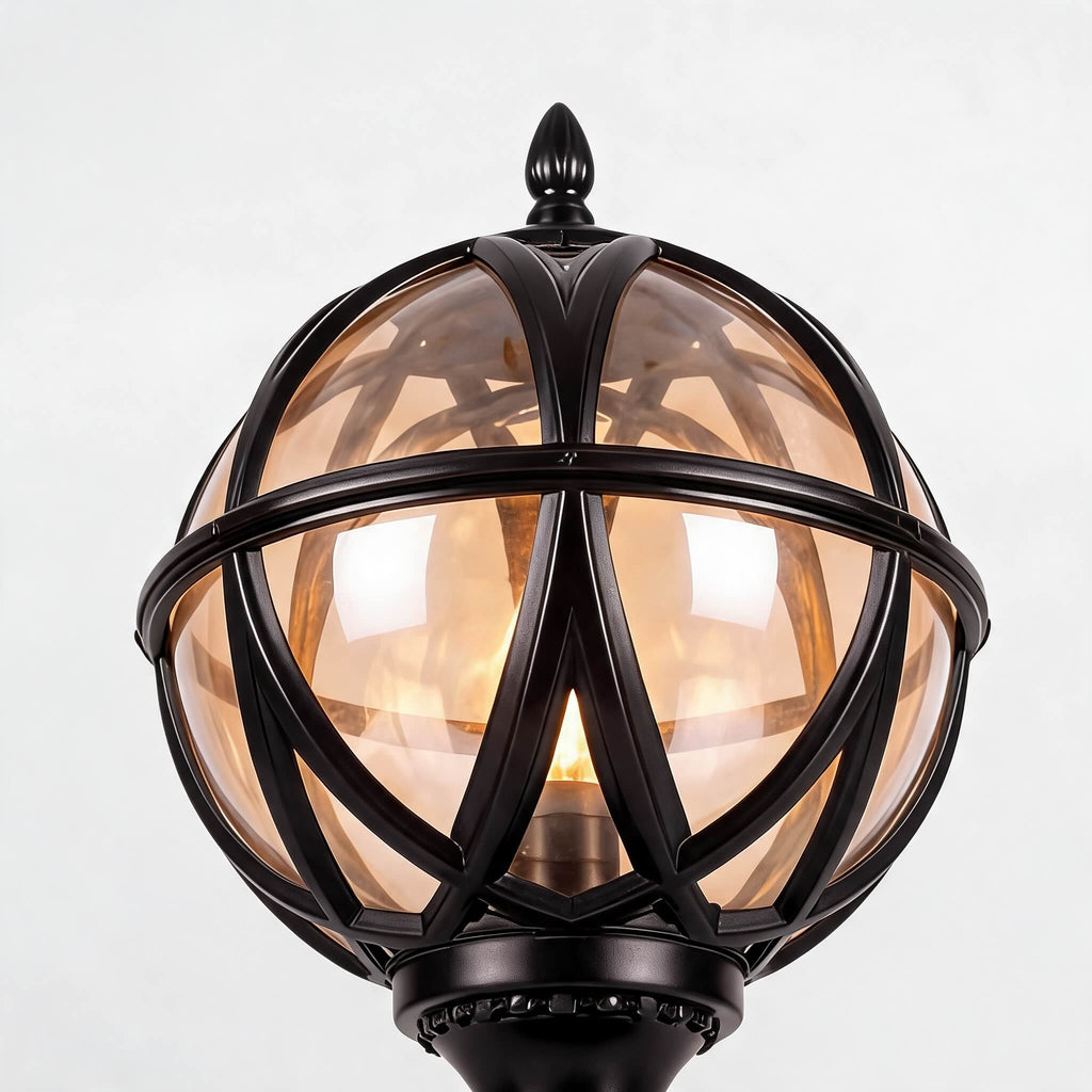 Modern Round Globe Outdoor Fence Post Light Waterproof Aluminum and Glass Adjustable Height | ribuella