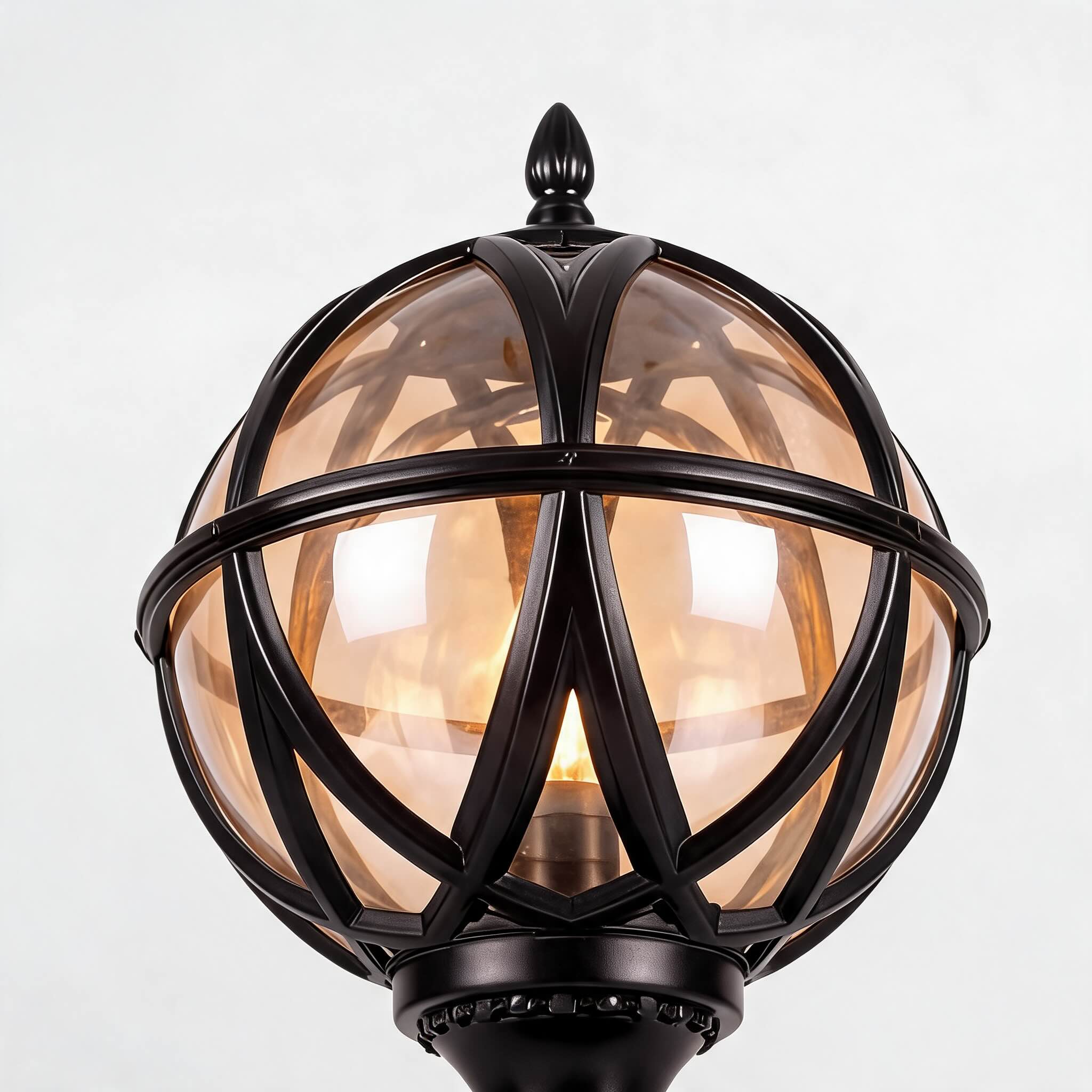 Modern Round Globe Outdoor Fence Post Light Waterproof Aluminum and Glass Adjustable Height | ribuella
