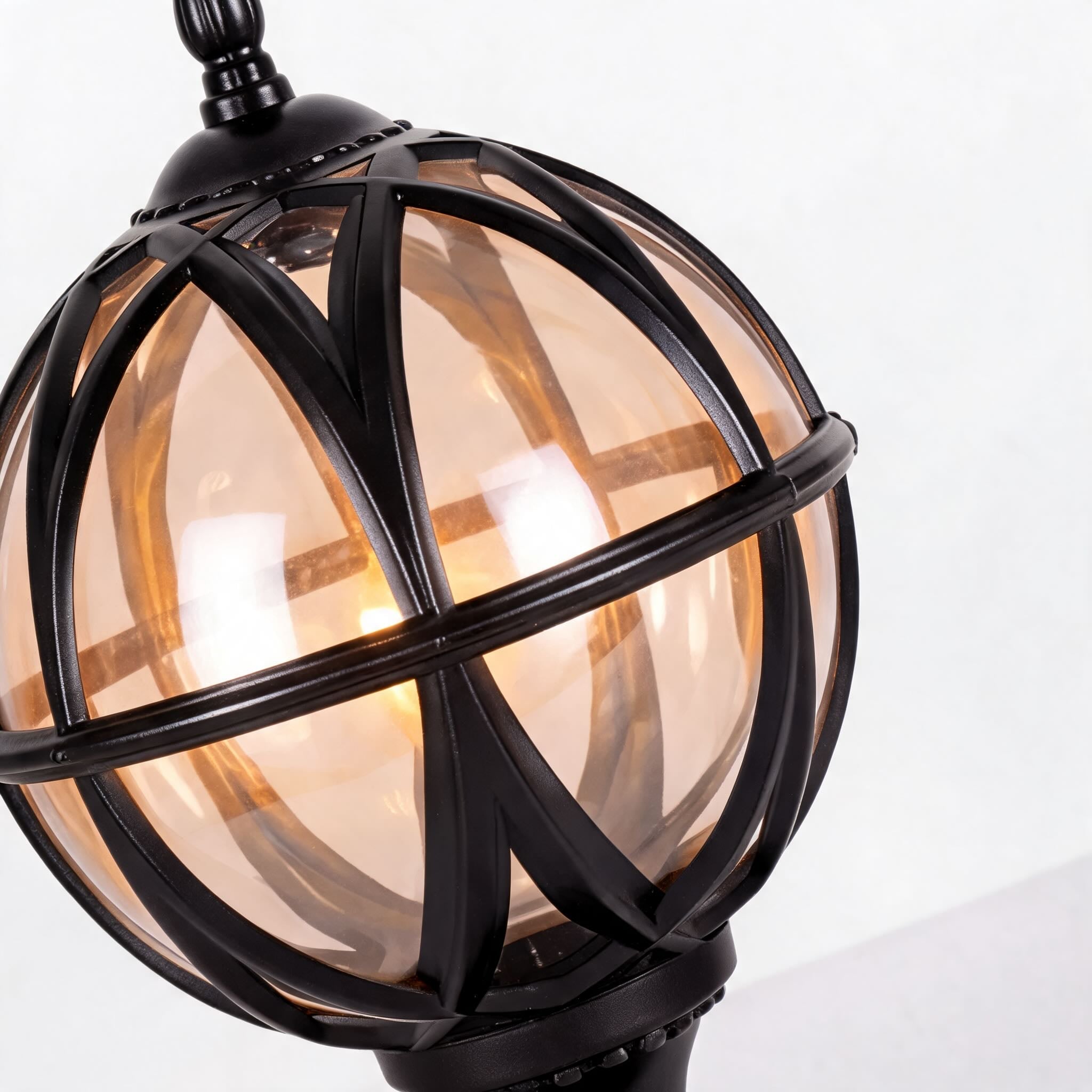 Modern Round Globe Outdoor Fence Post Light Waterproof Aluminum and Glass Adjustable Height | ribuella