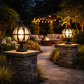 Modern Round Globe Outdoor Fence Post Light Waterproof Aluminum and Glass Adjustable Height | ribuella