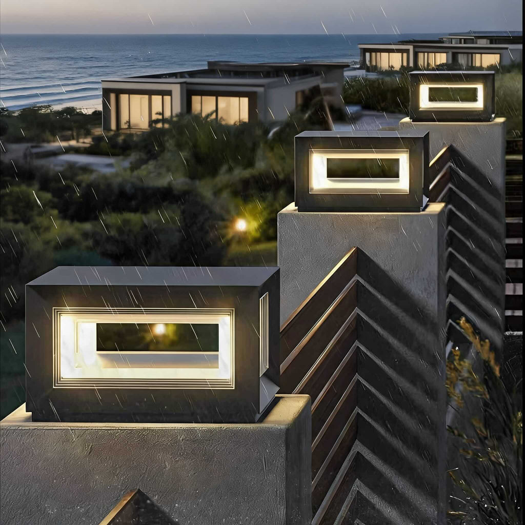 Modern Outdoor Post Light Rectangular Stainless Steel Waterproof LED Solar Hardwired | ribuella