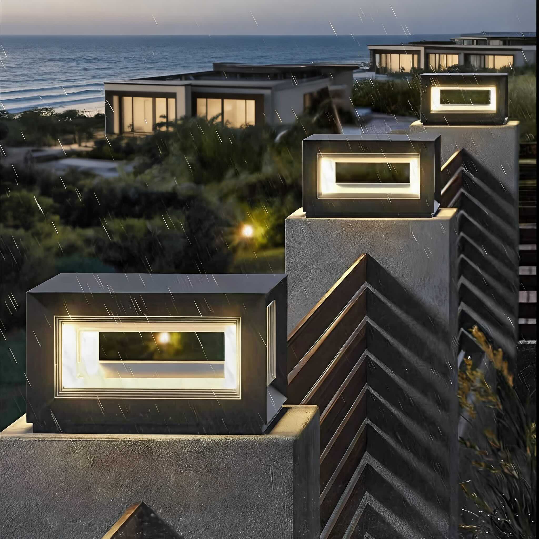 Modern Outdoor Post Light Rectangular Stainless Steel Waterproof LED Solar Hardwired | ribuella