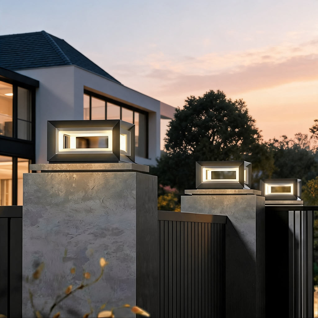 Modern Outdoor Post Light Rectangular Stainless Steel Waterproof LED Solar Hardwired | ribuella
