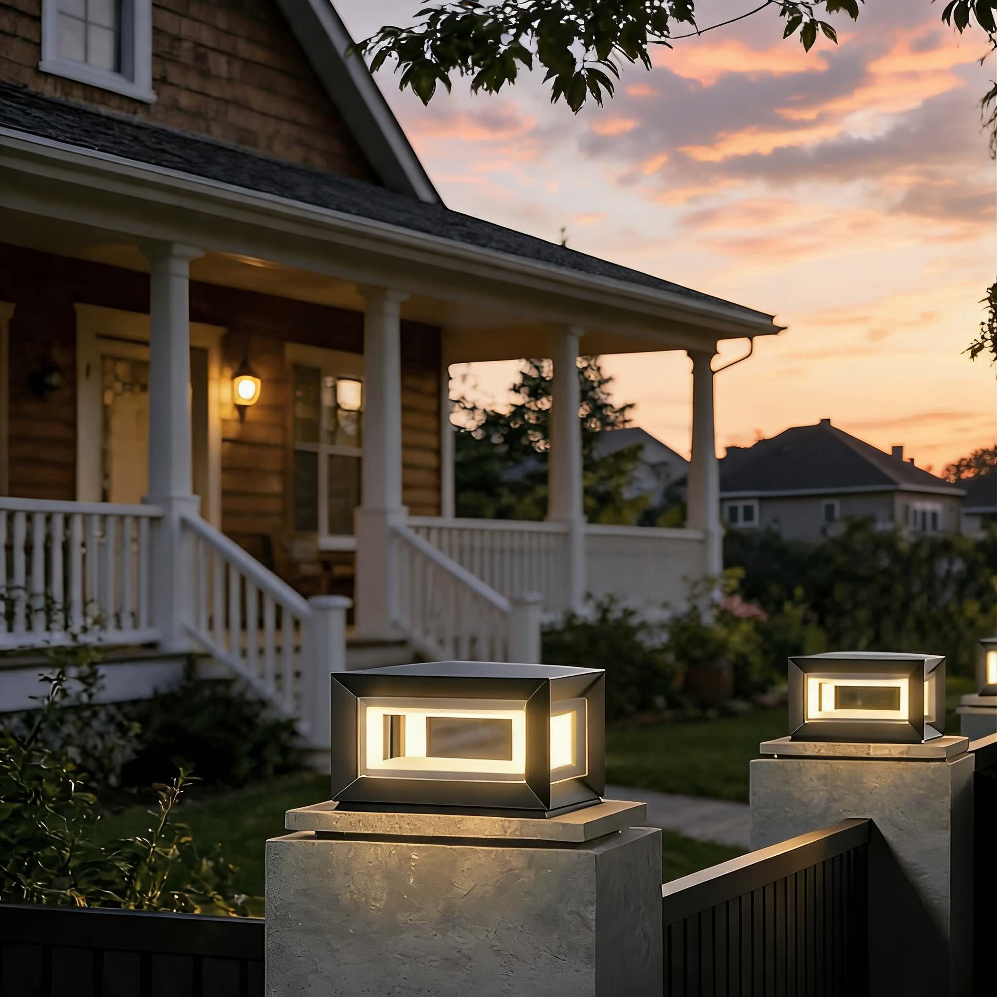 Modern Outdoor Post Light Rectangular Stainless Steel Waterproof LED Solar Hardwired | ribuella