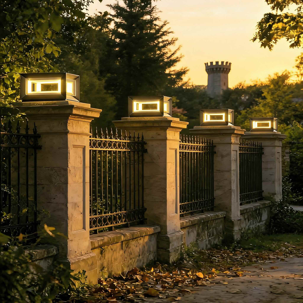 Modern Outdoor Post Light Rectangular Stainless Steel Waterproof LED Solar Hardwired | ribuella