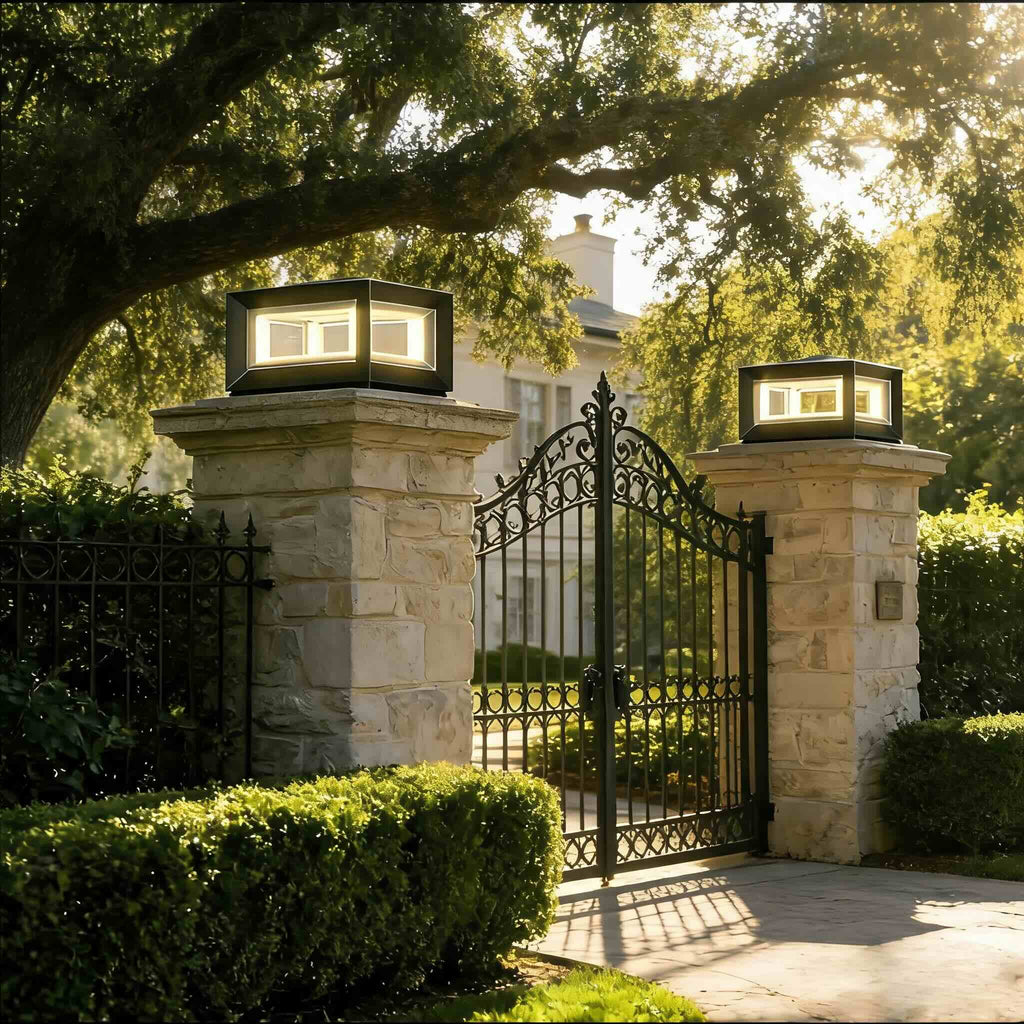 Modern Outdoor Post Light Rectangular Stainless Steel Waterproof LED Solar Hardwired | ribuella