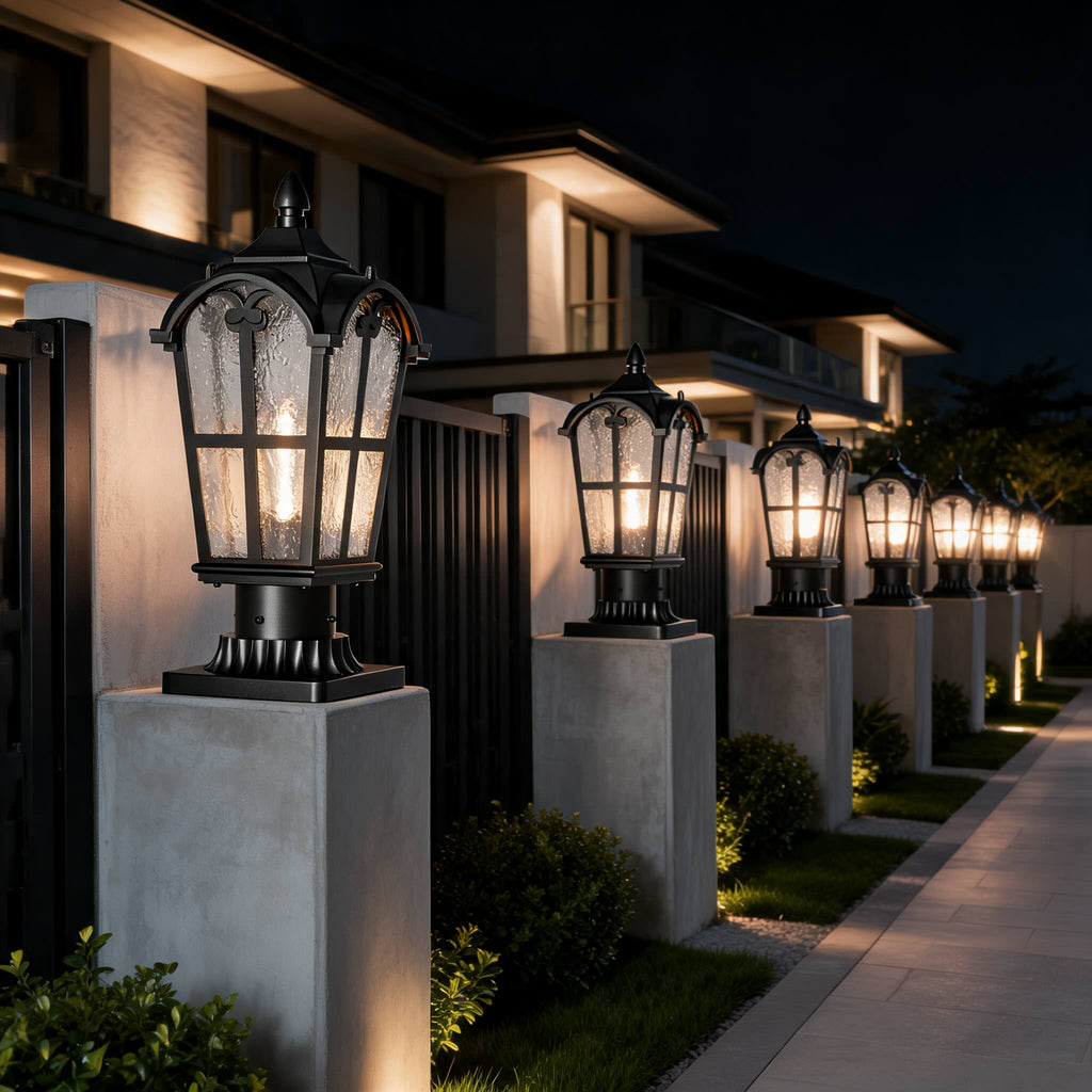 Modern Outdoor Post Light with Pier Mount Base Iron Metal Clear Glass Shade Dimmable | ribuella