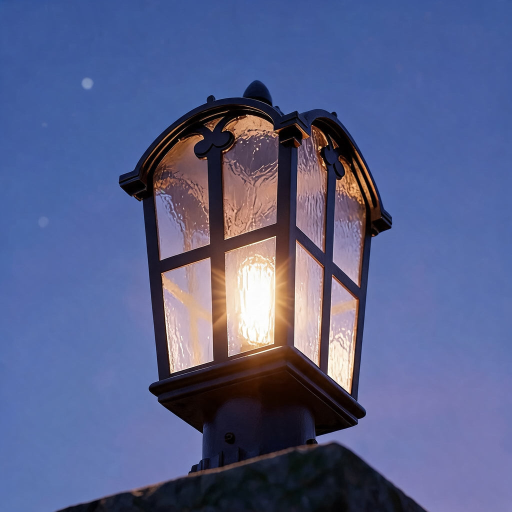 Modern Outdoor Post Light with Pier Mount Base Iron Metal Clear Glass Shade Dimmable | ribuella