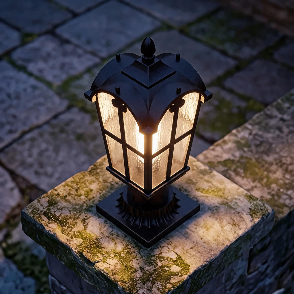 Modern Outdoor Post Light with Pier Mount Base Iron Metal Clear Glass Shade Dimmable | ribuella