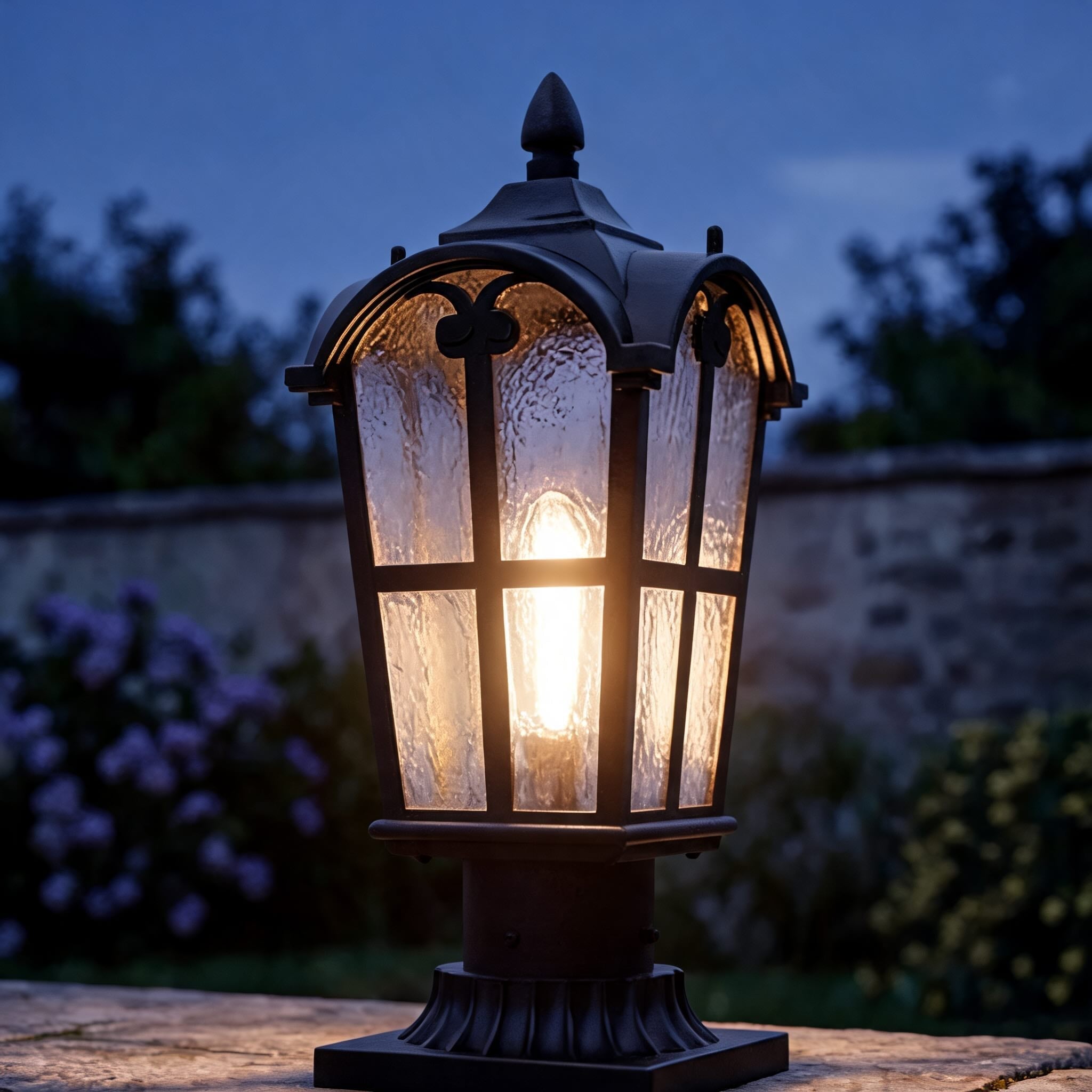 Modern Outdoor Post Light with Pier Mount Base Iron Metal Clear Glass Shade Dimmable | ribuella