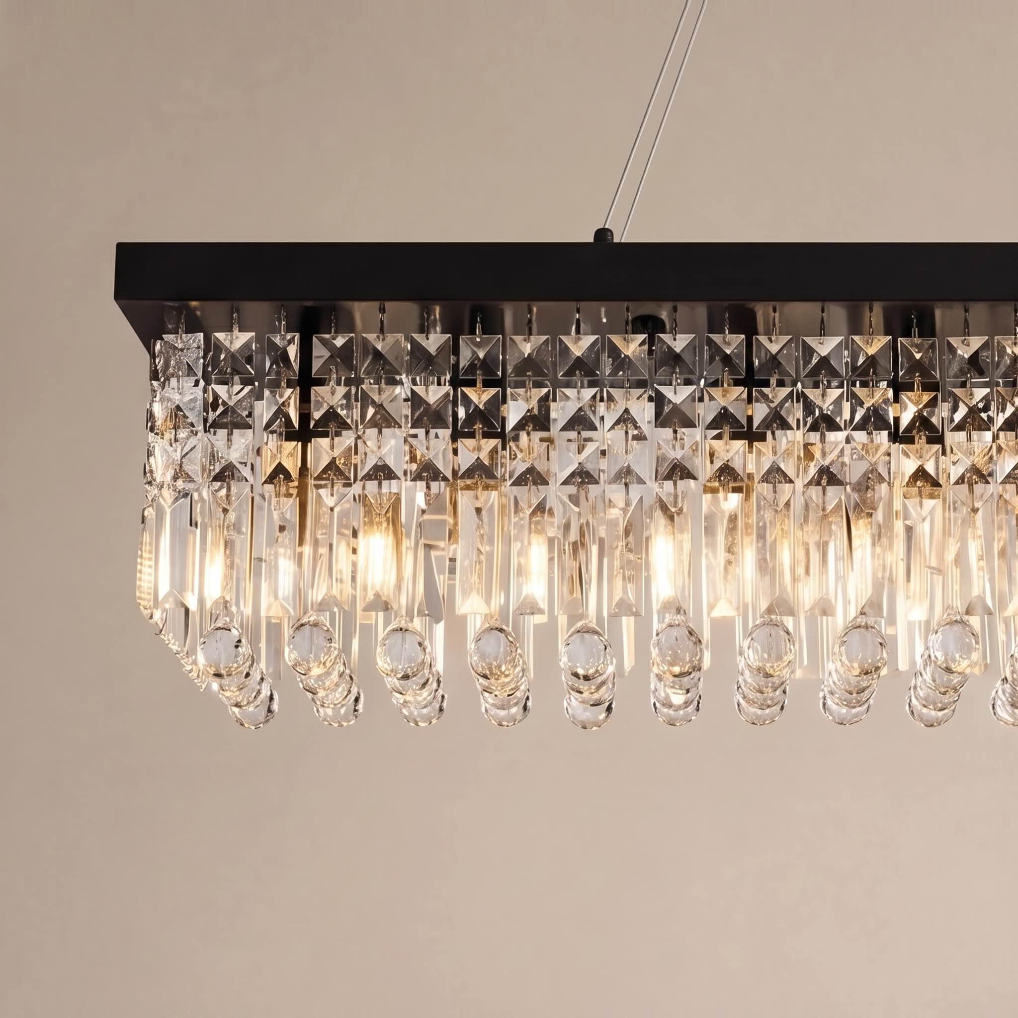 Modern Black Chandelier with Adjustable Height K9 Crystal and Metal Frame for Dining Room | ribuella