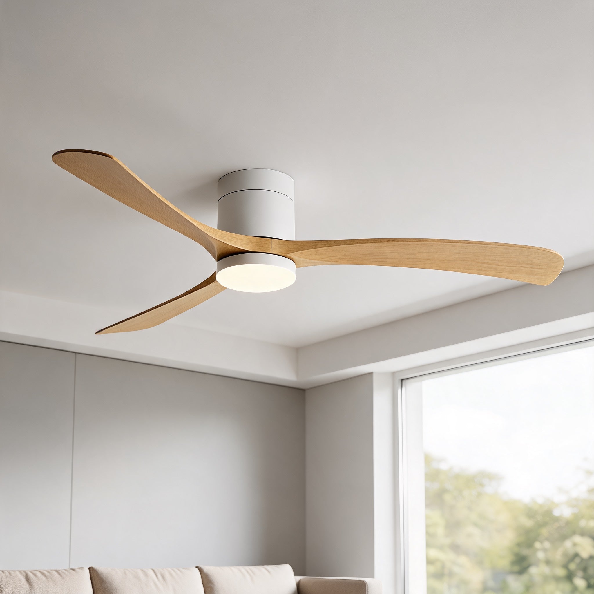 Flush Mount Ceiling Fan with Light, LED, 2400 Lumens, Remote Control & DC Motor | ribuella