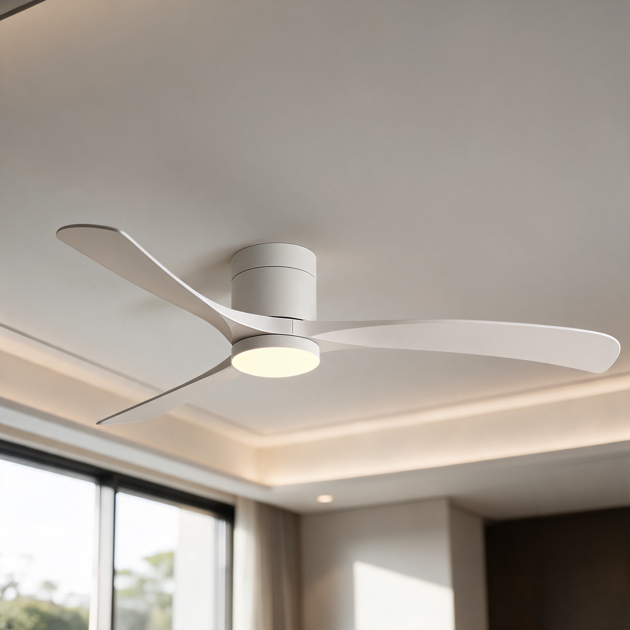 Flush Mount Ceiling Fan with Light, LED, 2400 Lumens, Remote Control & DC Motor | ribuella