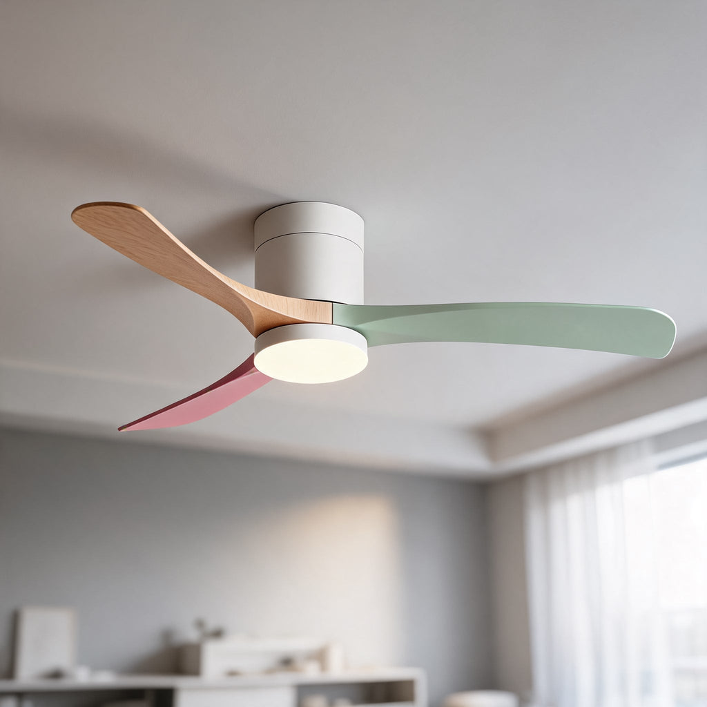 Flush Mount Ceiling Fan with Light, LED, 2400 Lumens, Remote Control & DC Motor | ribuella