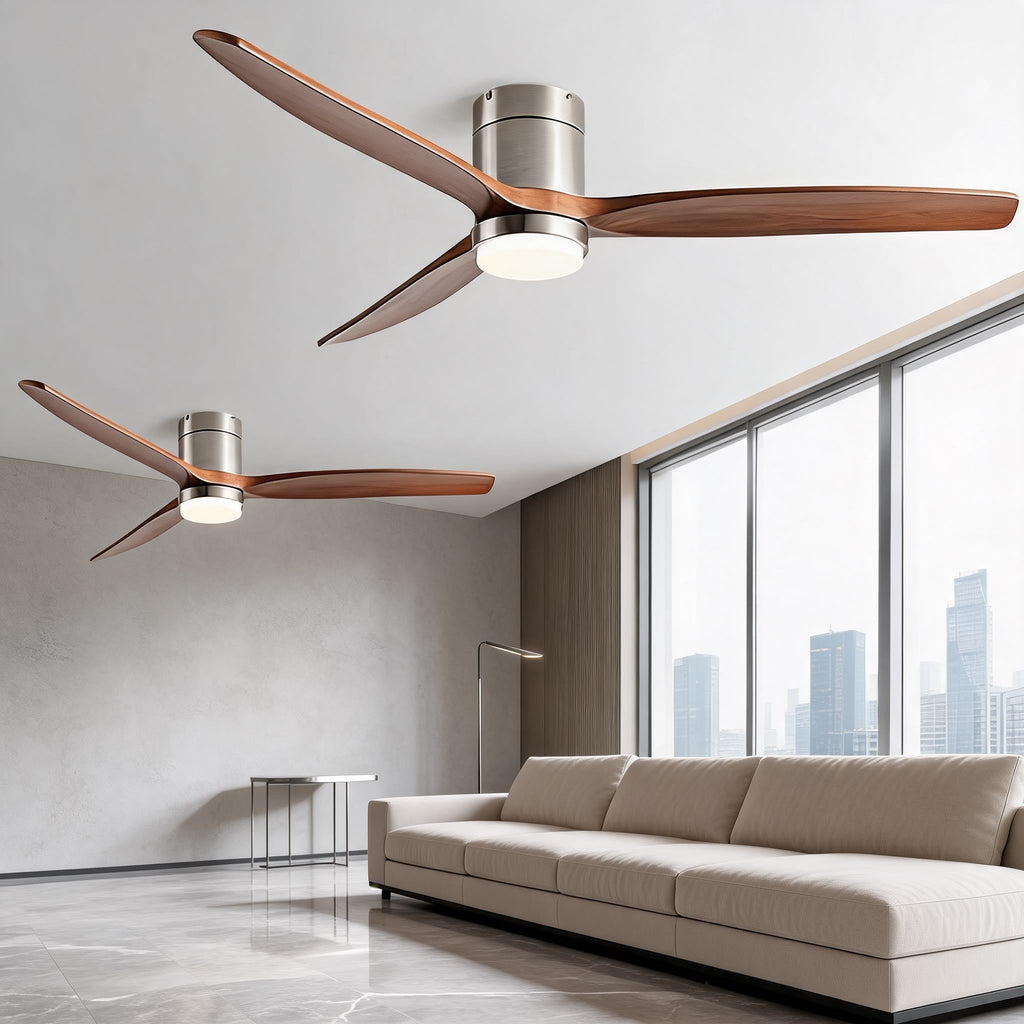 Modern Ceiling Fan with Light, Wood Blades, Remote Control & 6-Speed DC Motor | ribuella