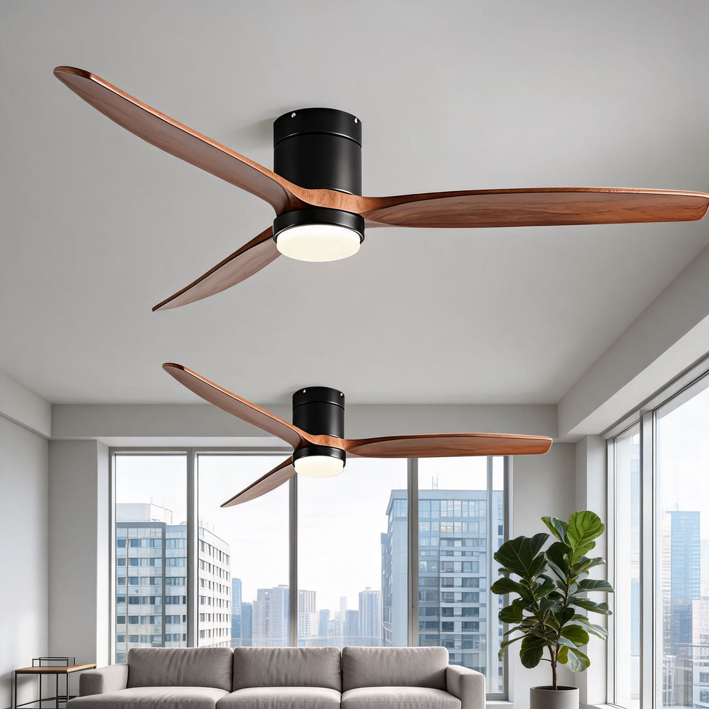 Modern Ceiling Fan with Light, Wood Blades, Remote Control & 6-Speed DC Motor | ribuella