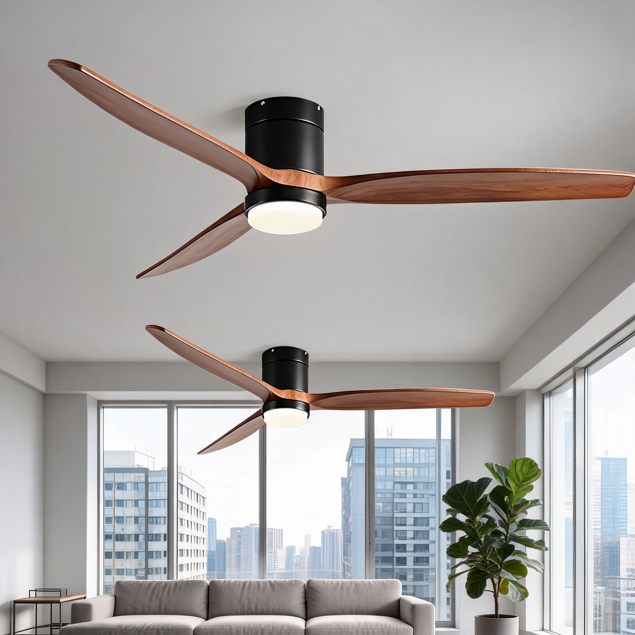 Modern Ceiling Fan with Light, Wood Blades, Remote Control & 6-Speed DC Motor | ribuella