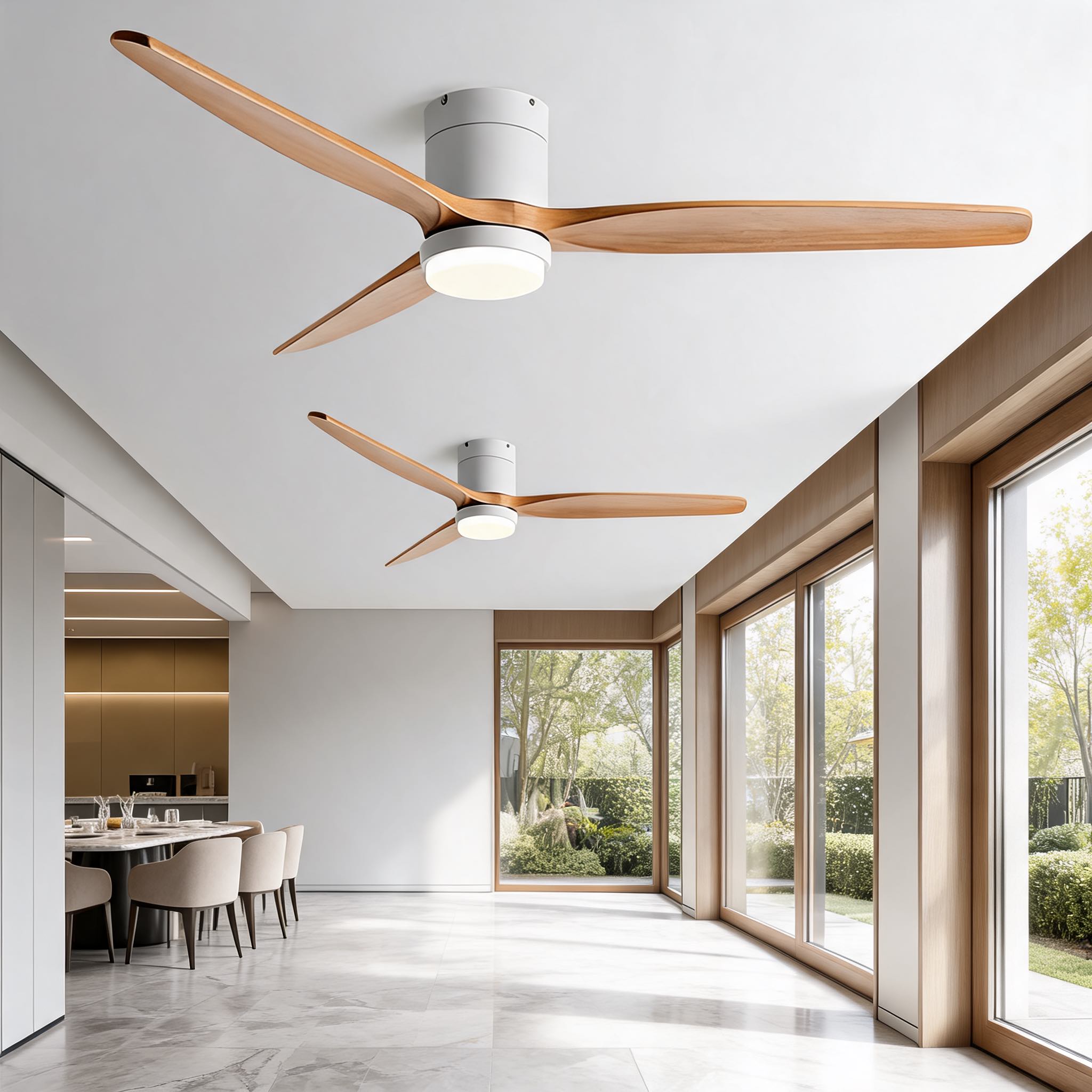 Modern Ceiling Fan with Light, Wood Blades, Remote Control & 6-Speed DC Motor | ribuella