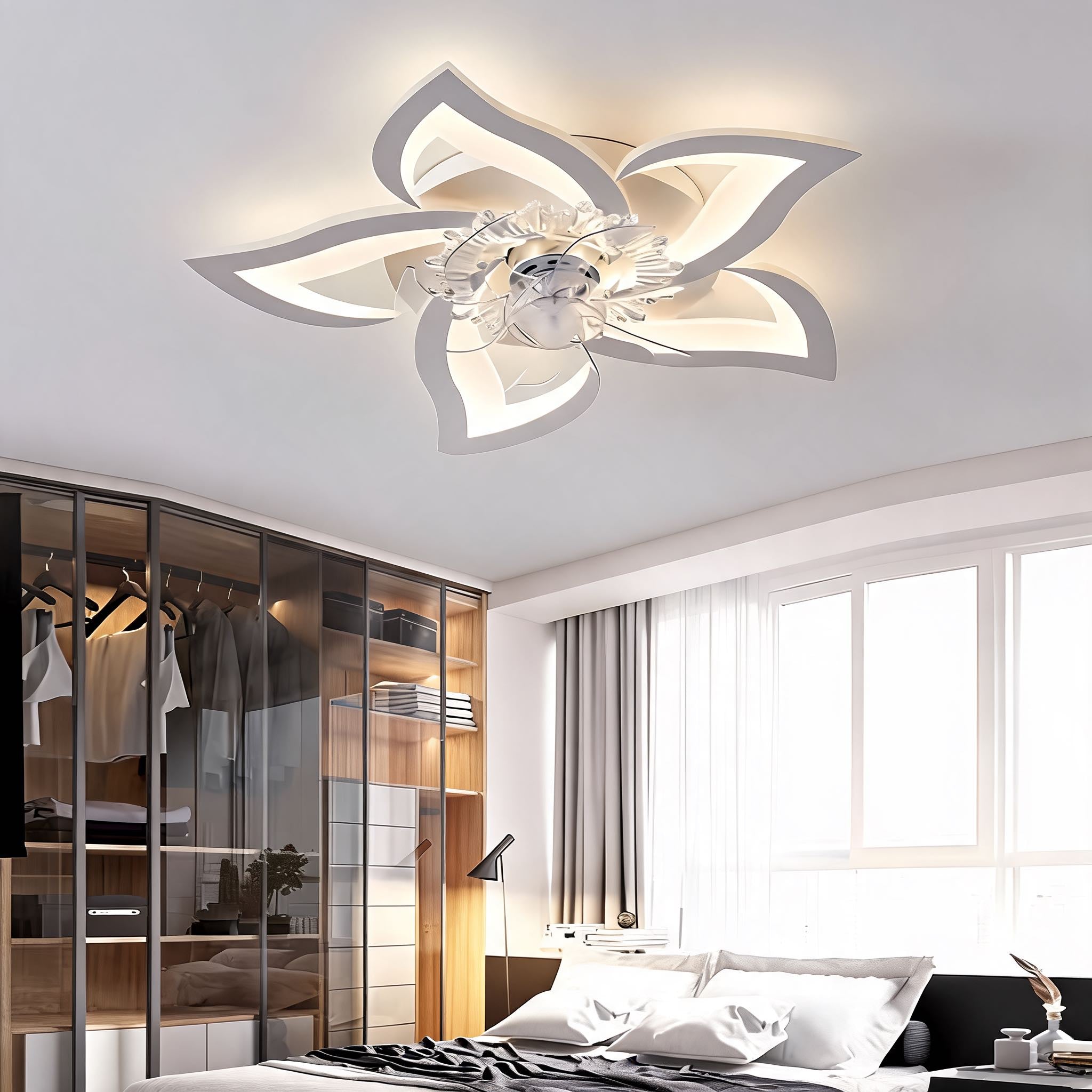 Ventilateur de plafond moderne à montage affleurant avec éclairage, fer et acrylique, éclairage LED réglable | ribuella