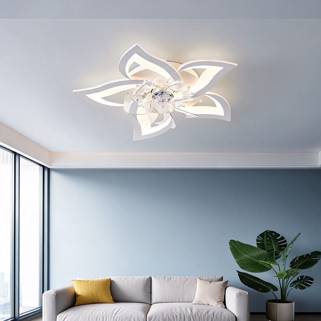 Ventilateur de plafond moderne à montage affleurant avec éclairage, fer et acrylique, éclairage LED réglable | ribuella