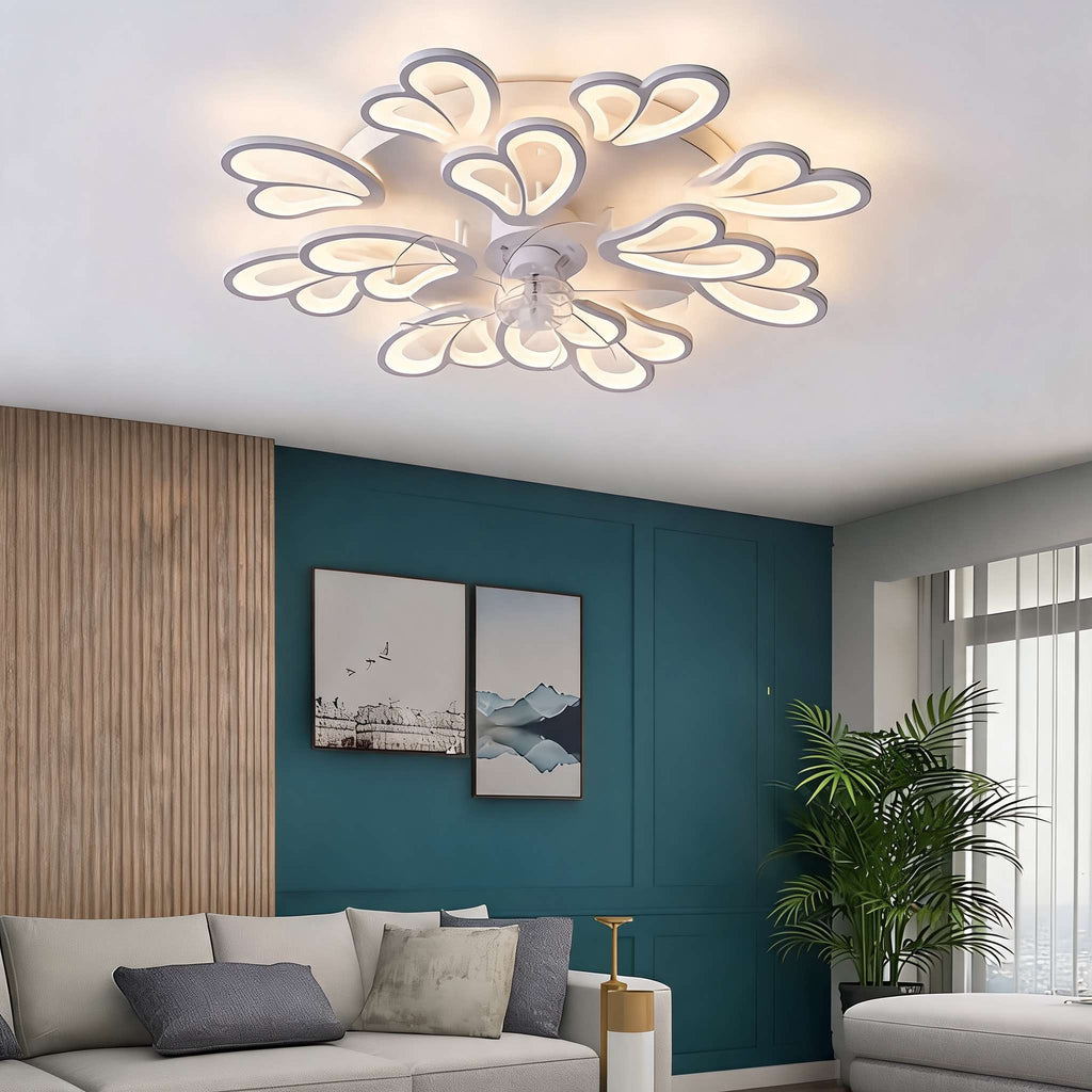Ventilateur de plafond moderne à montage affleurant avec éclairage, fer et acrylique, éclairage LED réglable | ribuella