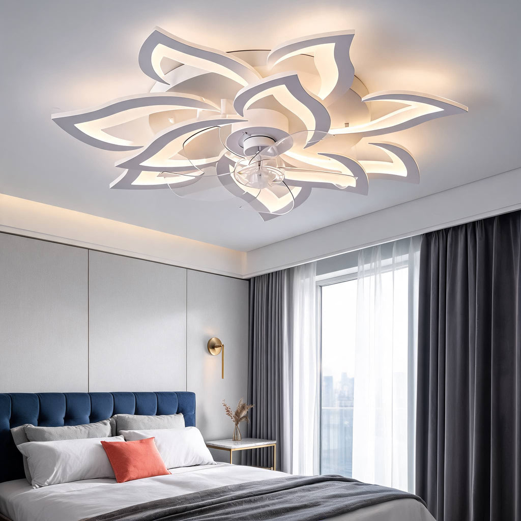Ventilateur de plafond moderne à montage affleurant avec éclairage, fer et acrylique, éclairage LED réglable | ribuella