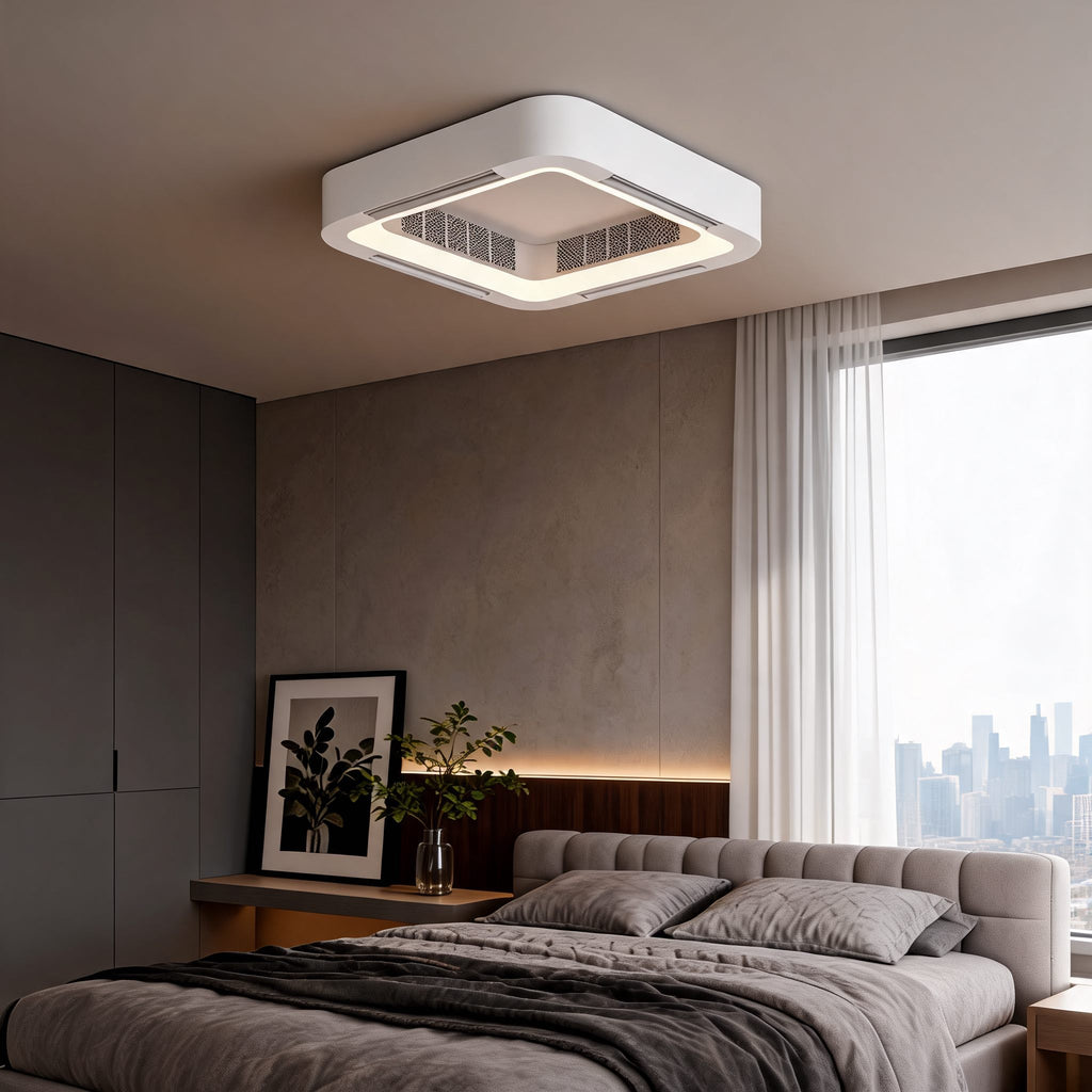 Bladeless Ceiling Fan with Light, Flush Mount Design, Dimmable LED & Remote Control | ribuella