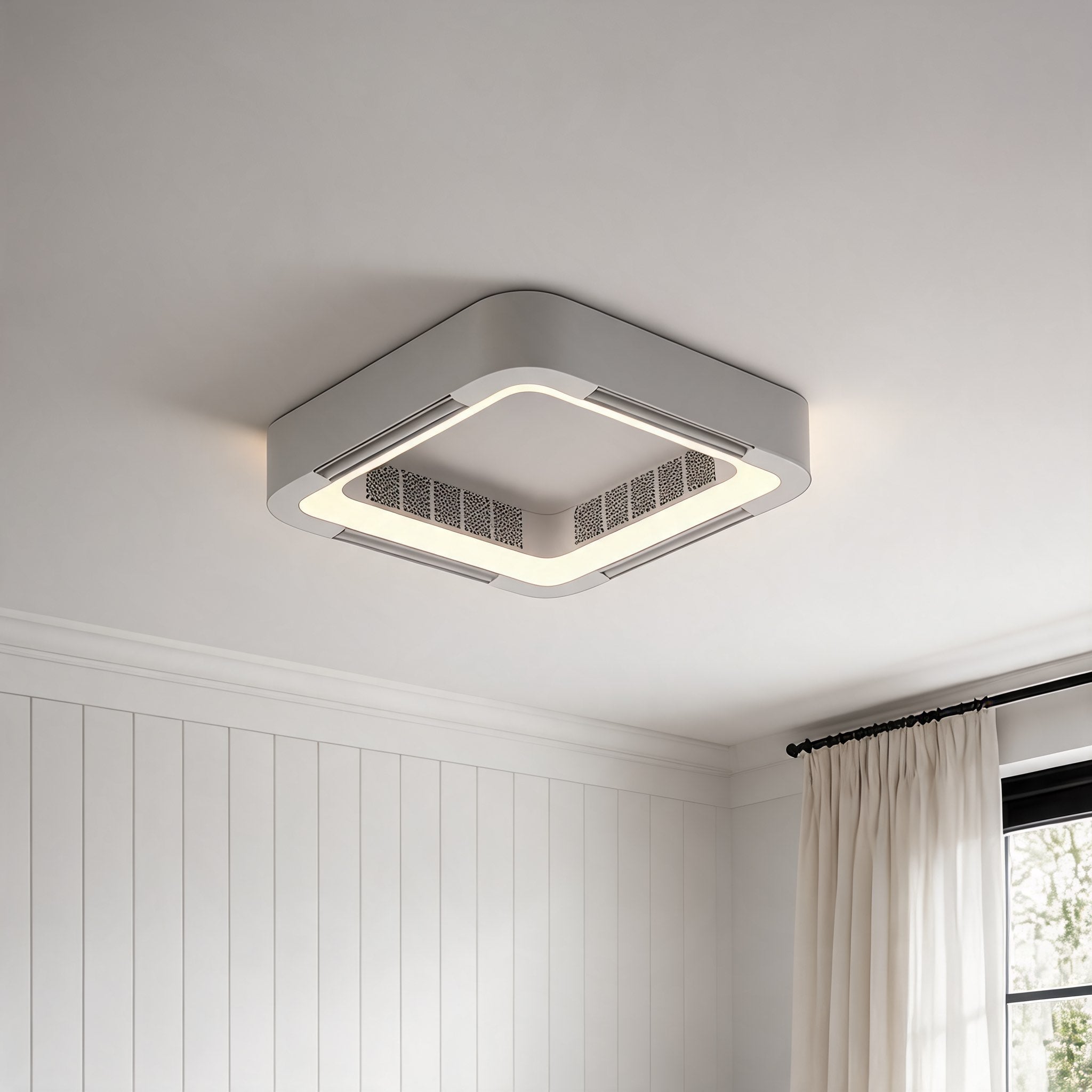 Bladeless Ceiling Fan with Light, Flush Mount Design, Dimmable LED & Remote Control | ribuella