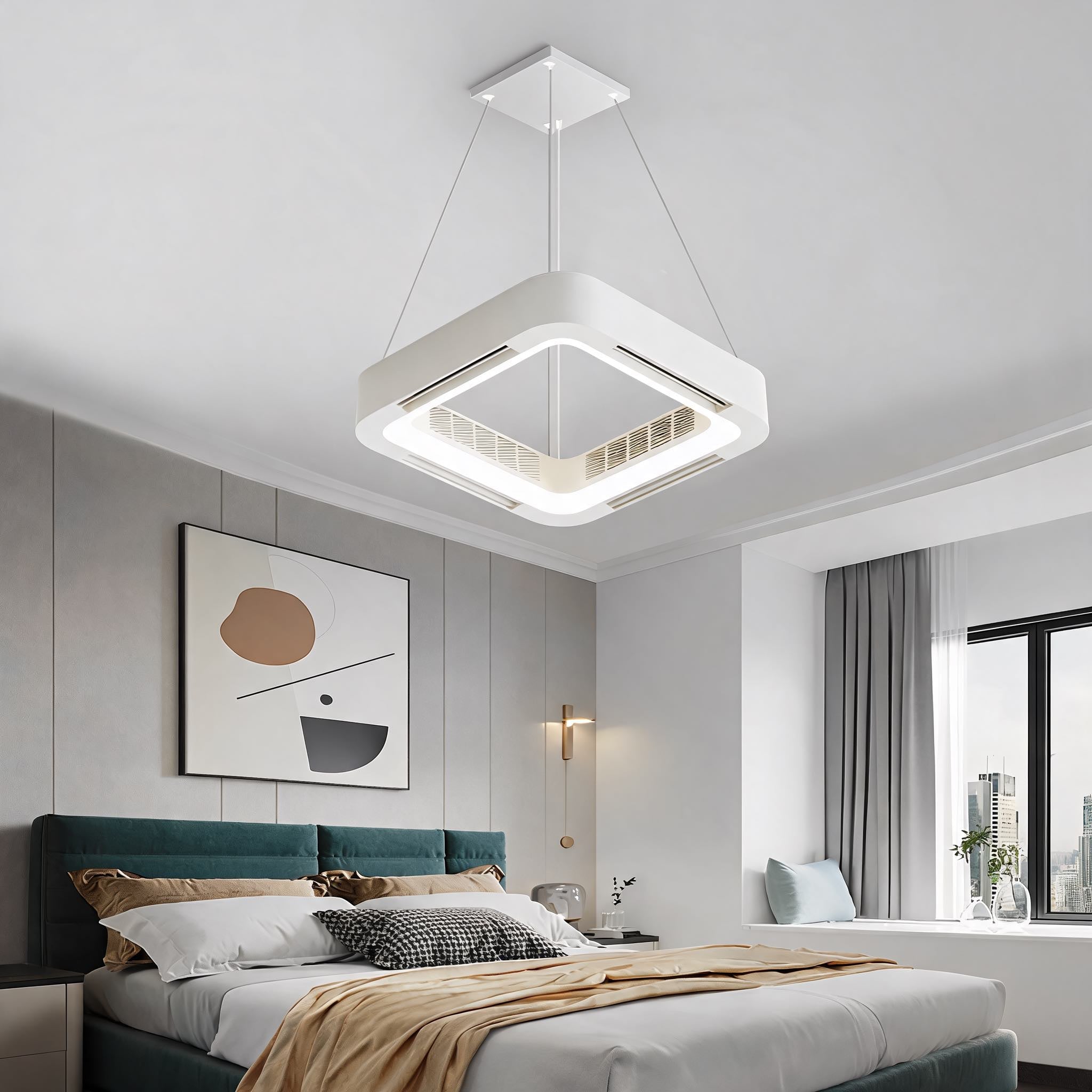 Bladeless Ceiling Fan with Light, Flush Mount Design, Dimmable LED & Remote Control | ribuella