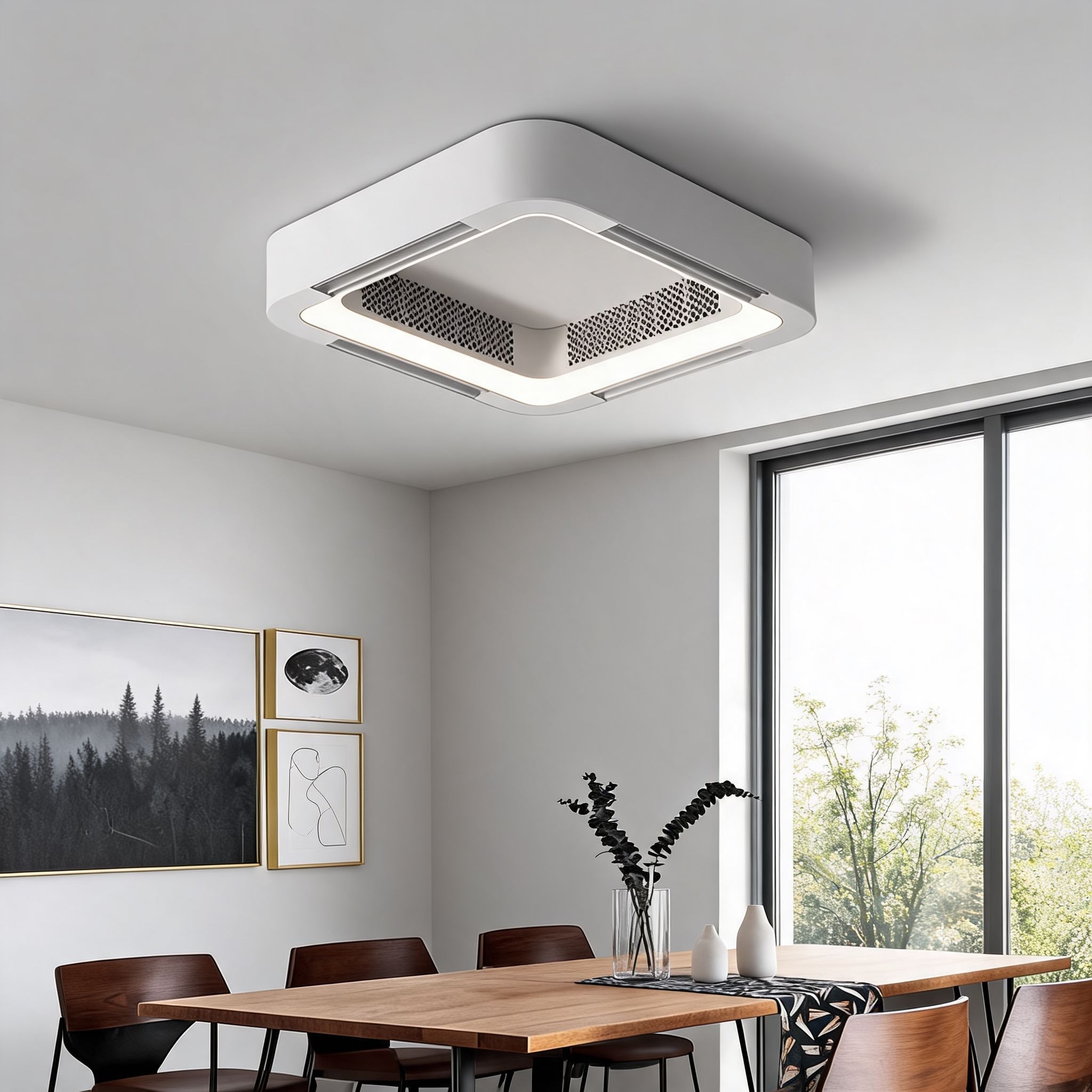 Bladeless Ceiling Fan with Light, Flush Mount Design, Dimmable LED & Remote Control | ribuella