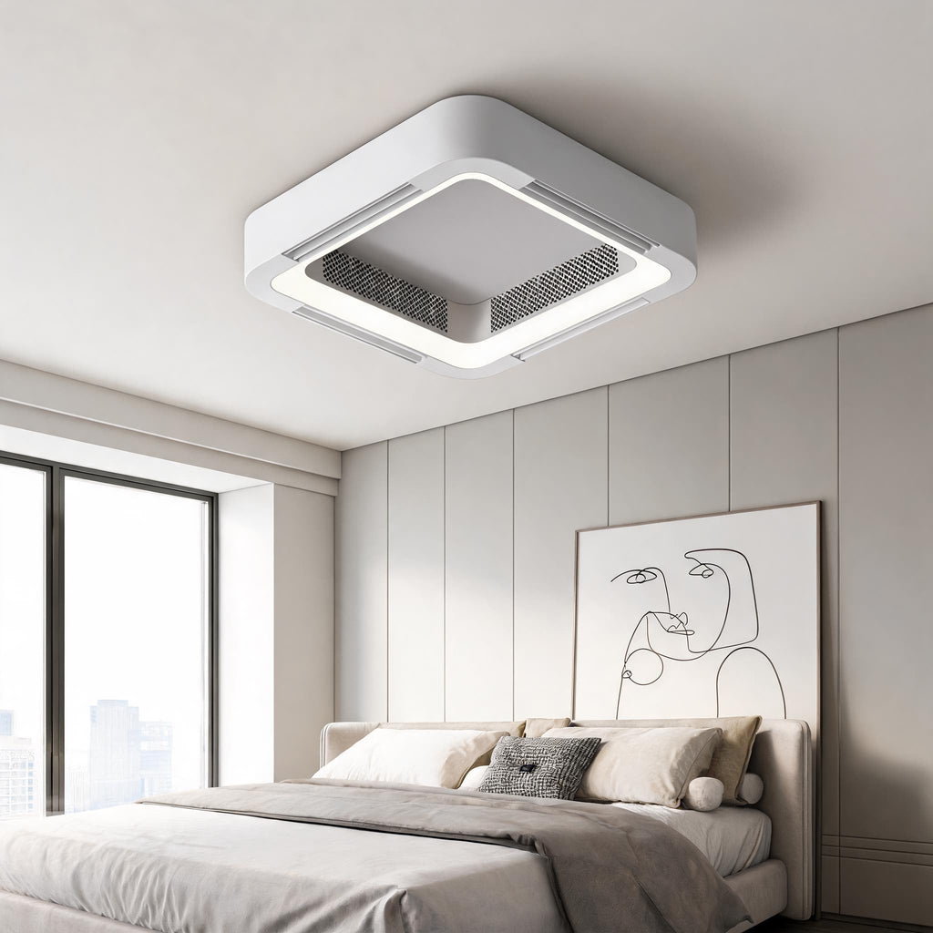 Bladeless Ceiling Fan with Light, Flush Mount Design, Dimmable LED & Remote Control | ribuella