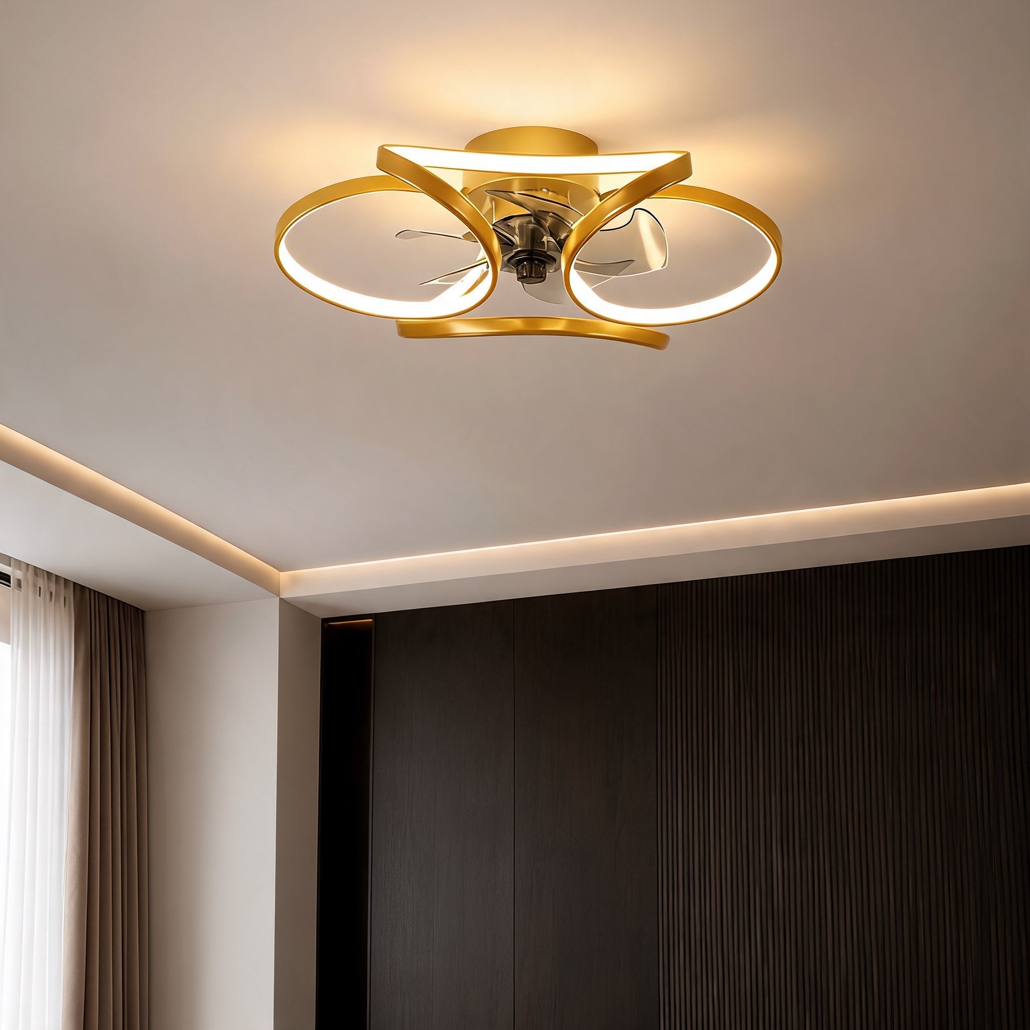 Flush Mount Ceiling Fan with Light, Dimmable LED, Remote Control & Flower Design | ribuella